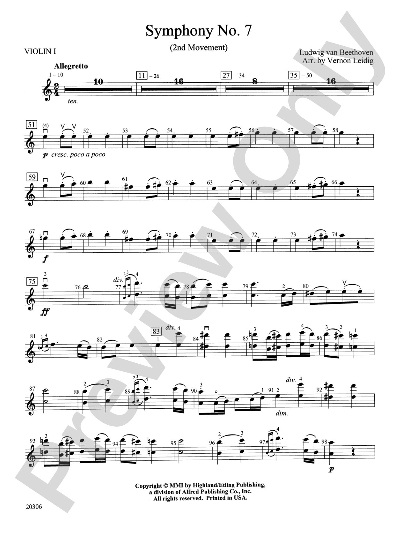 Symphony No. 7 (2nd Movement): 1st Violin