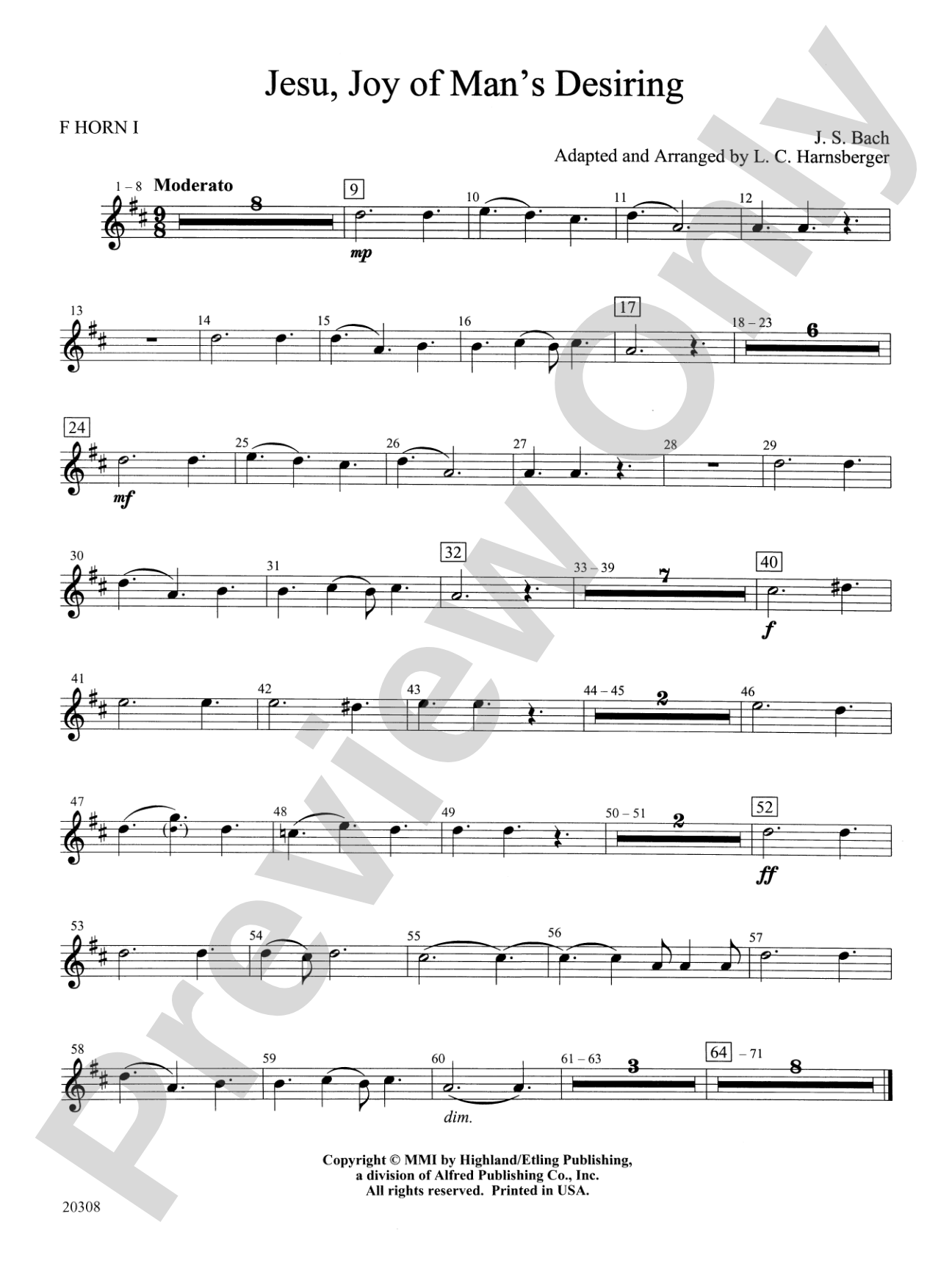 Jesu, Joy of Man's Desiring: 1st F Horn