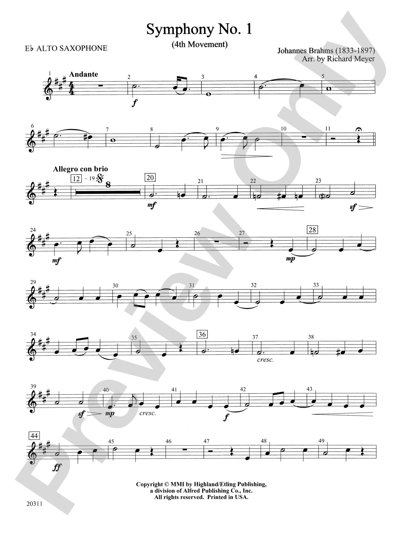 Symphony No. 1 (4th Movement ): E-flat Alto Saxophone