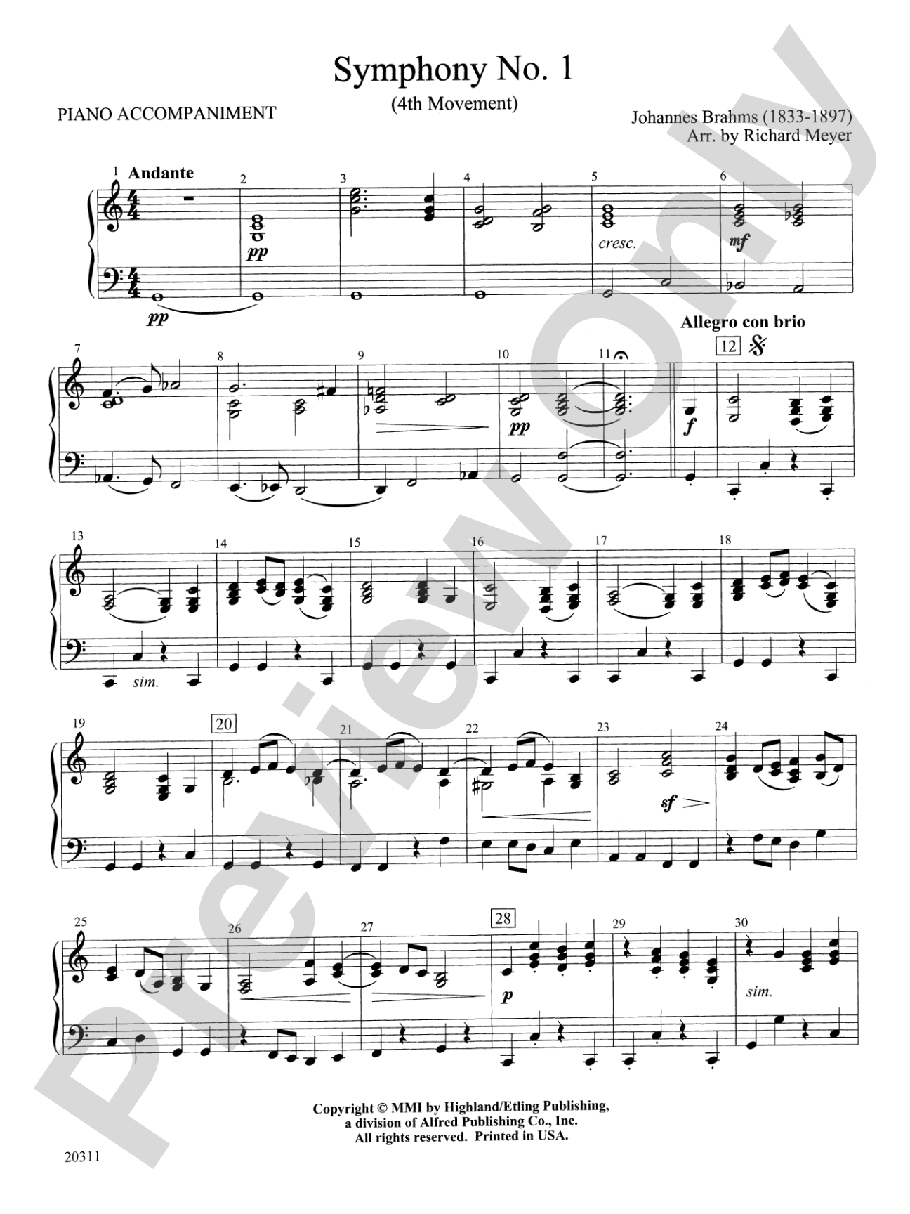 Symphony No. 1 (4th Movement ): Piano Accompaniment