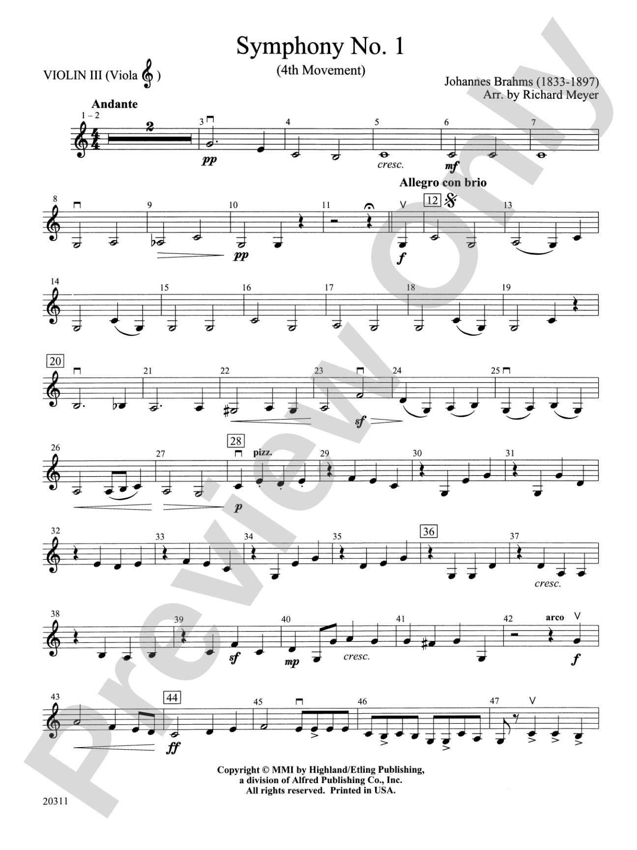 Symphony No. 1 (4th Movement ): 3rd Violin (Viola [TC])