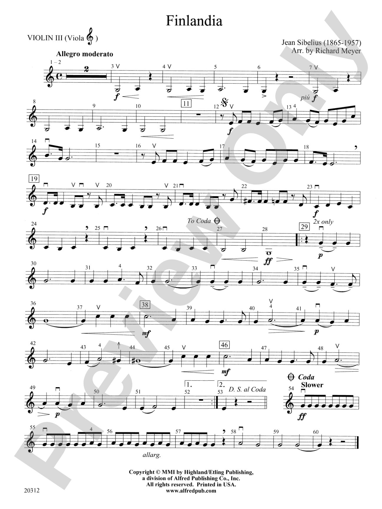 Finlandia: 3rd Violin (Viola [TC])