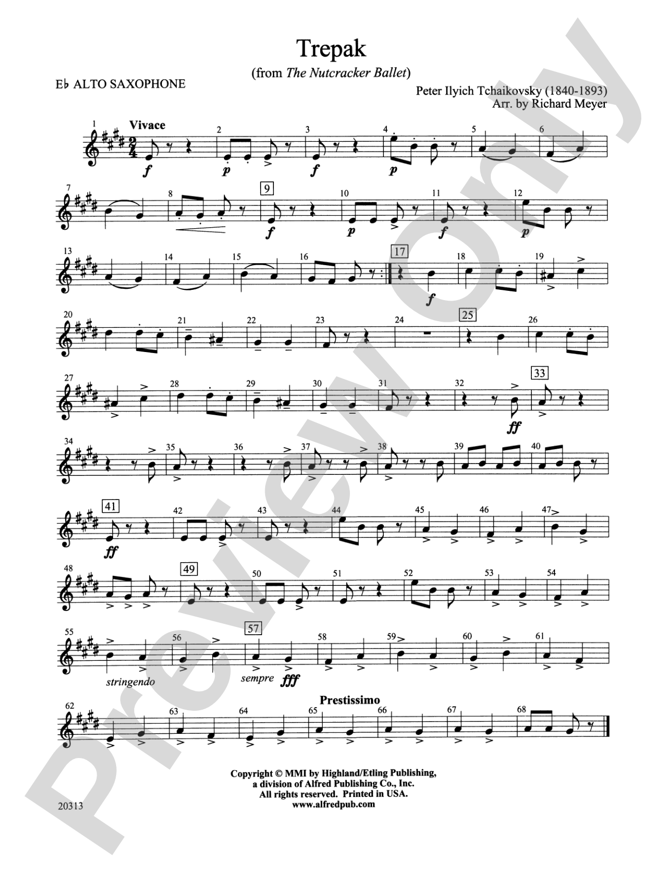 Trepak from The Nutcracker Ballet: E-flat Alto Saxophone