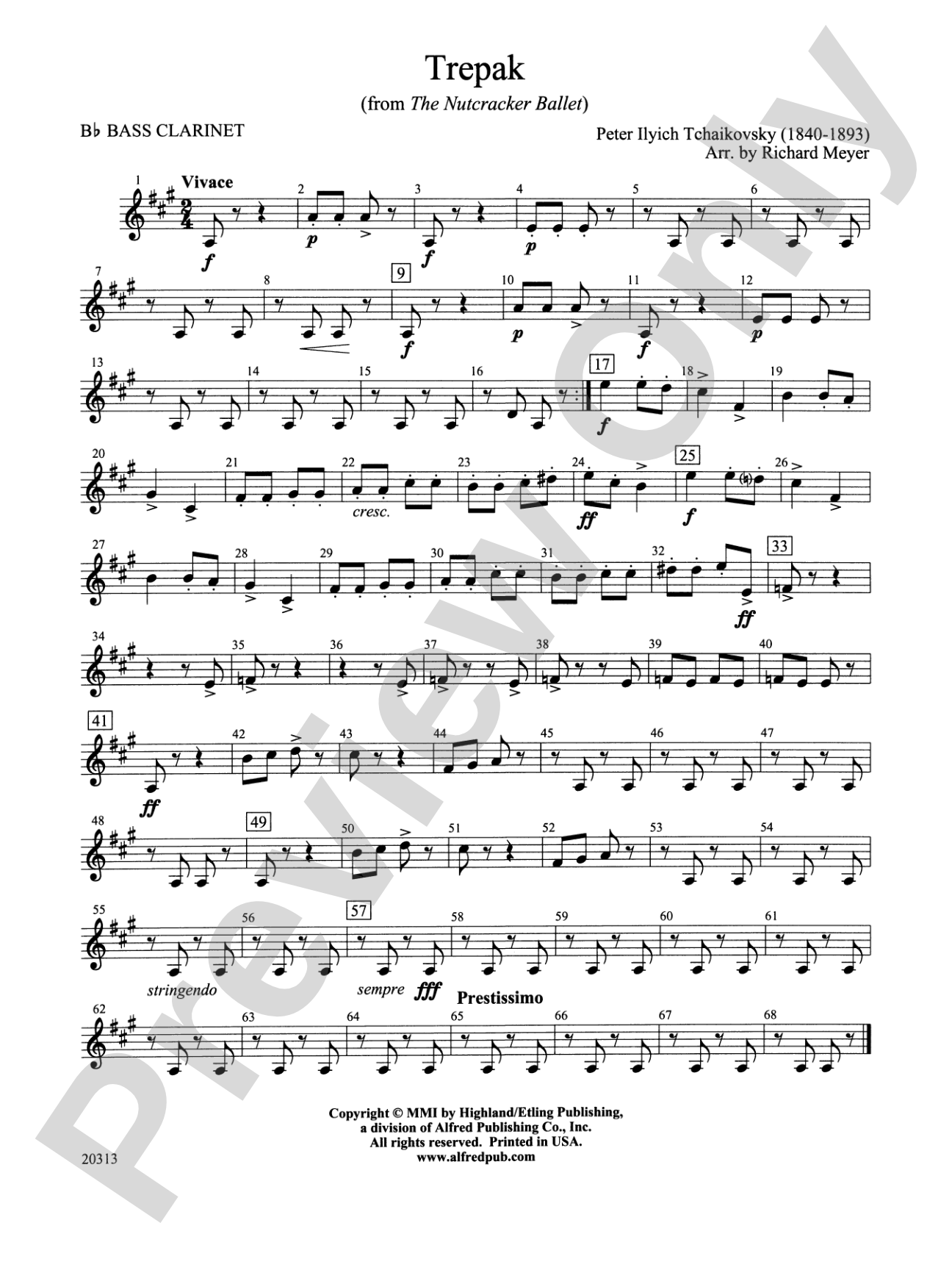 Trepak from The Nutcracker Ballet: B-flat Bass Clarinet