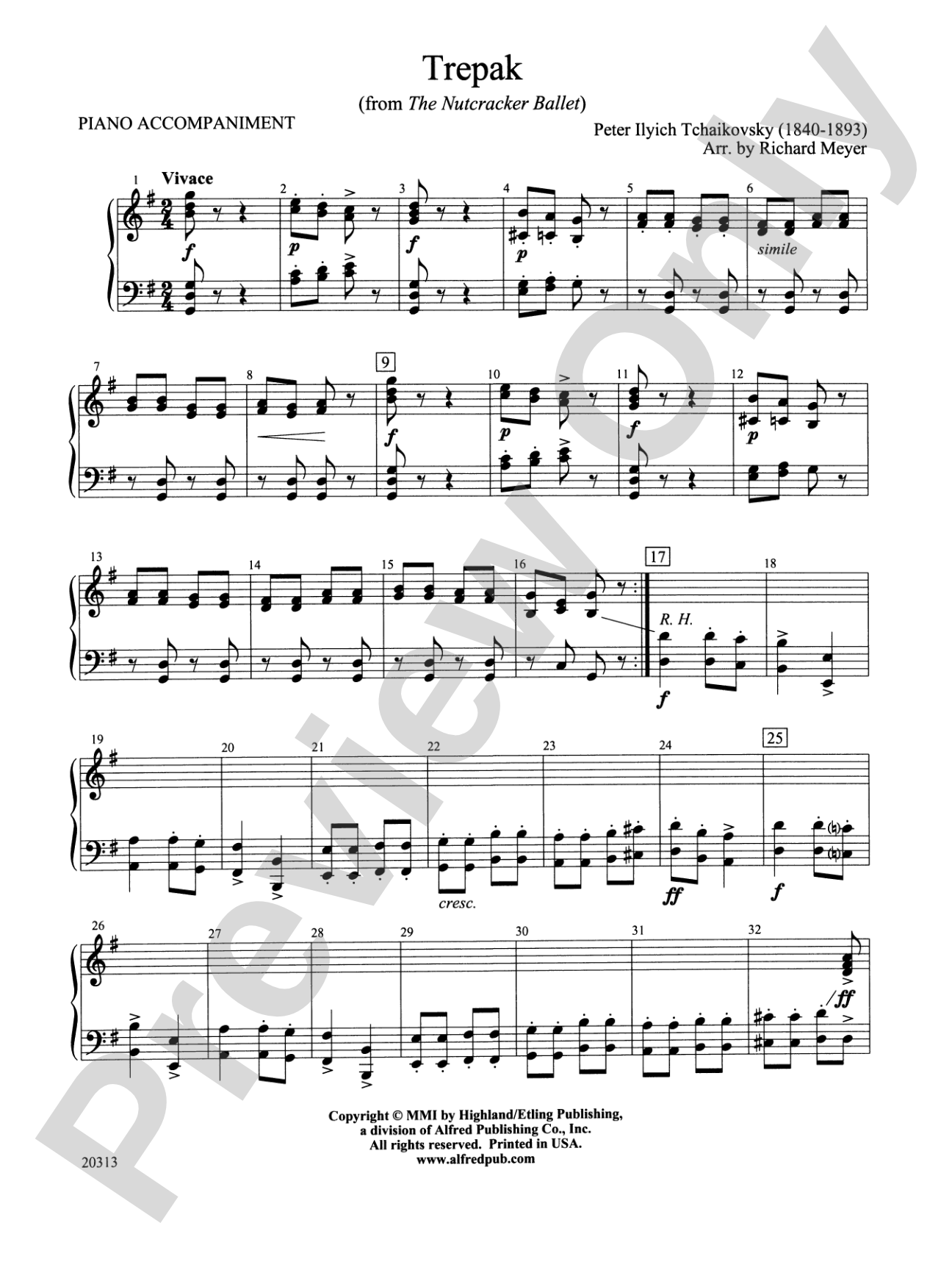 Trepak from The Nutcracker Ballet: Piano Accompaniment
