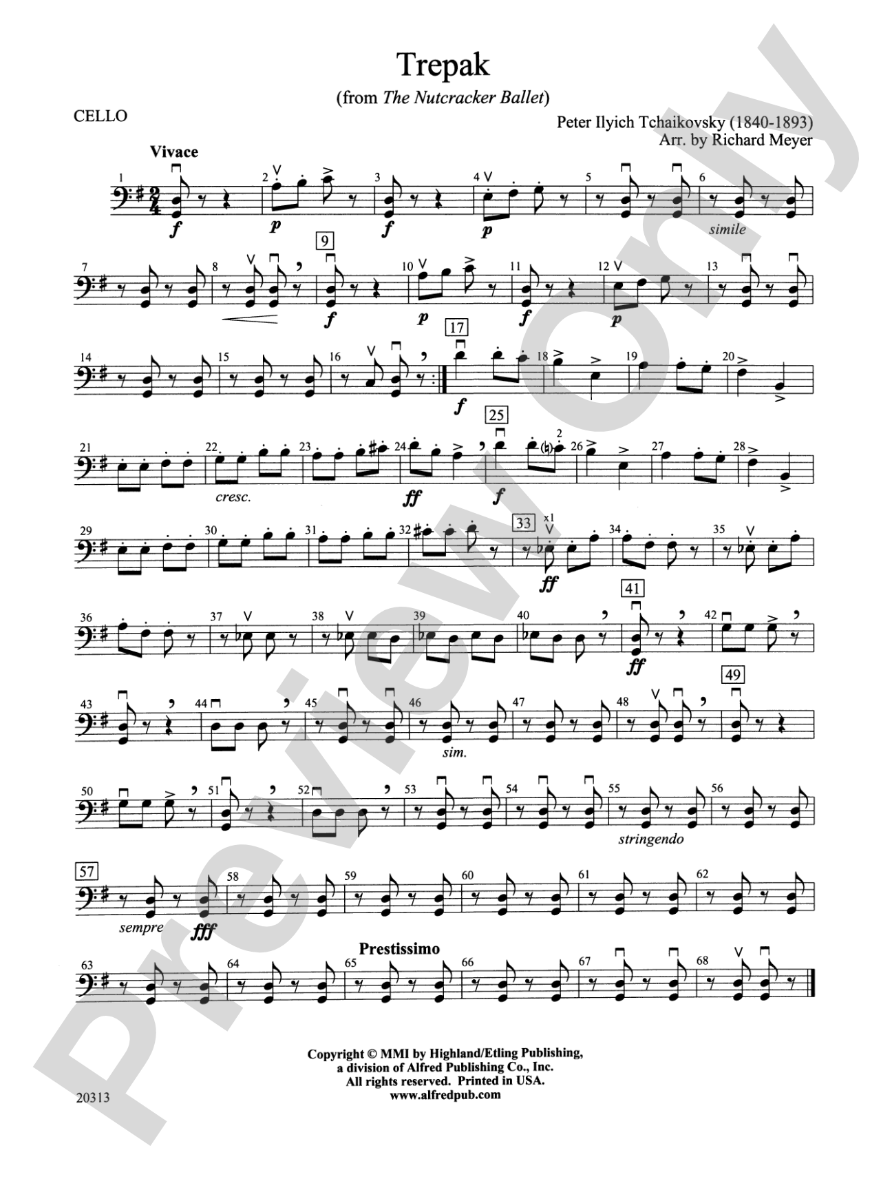 Trepak from The Nutcracker Ballet: Cello
