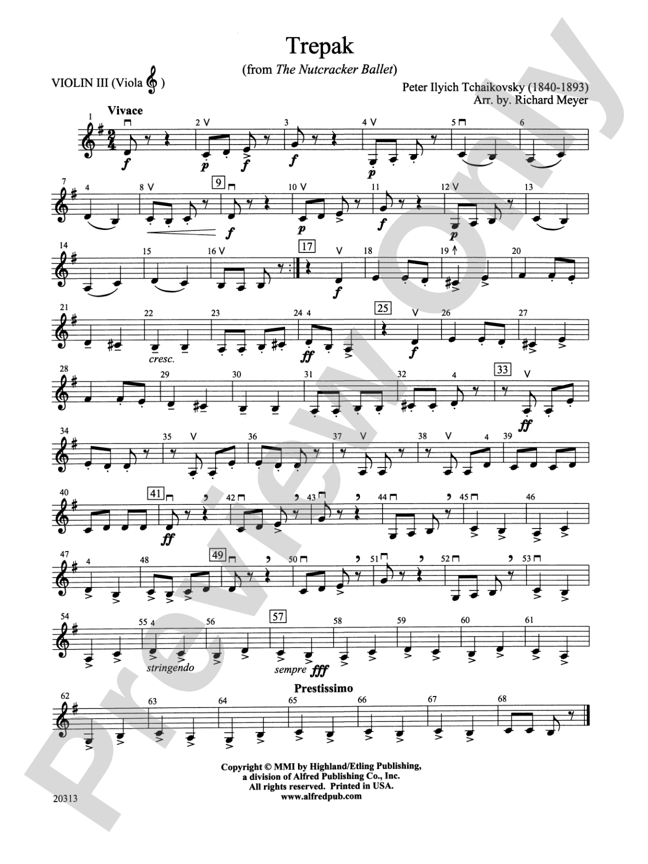 Trepak from The Nutcracker Ballet: 3rd Violin (Viola [TC])