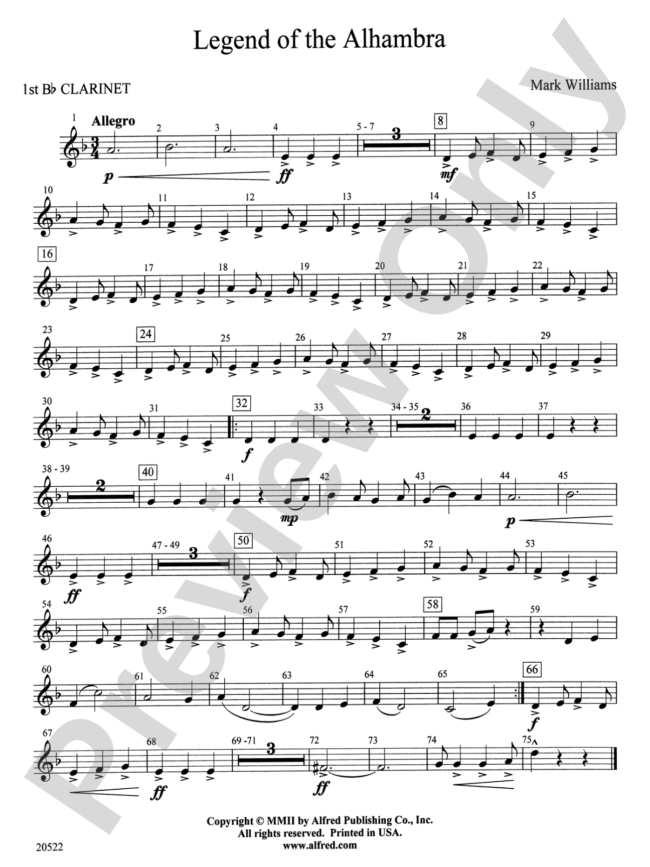 Legend of the Alhambra: 1st B-flat Clarinet