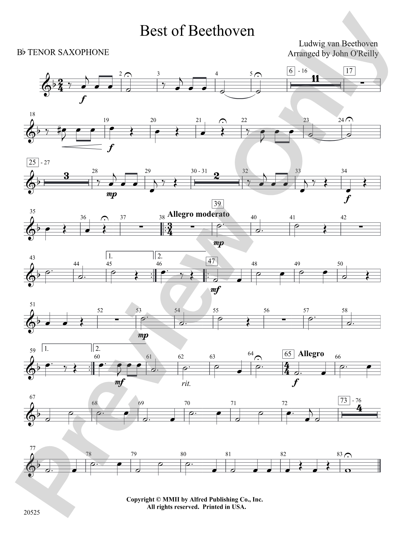 Best of Beethoven: B-flat Tenor Saxophone