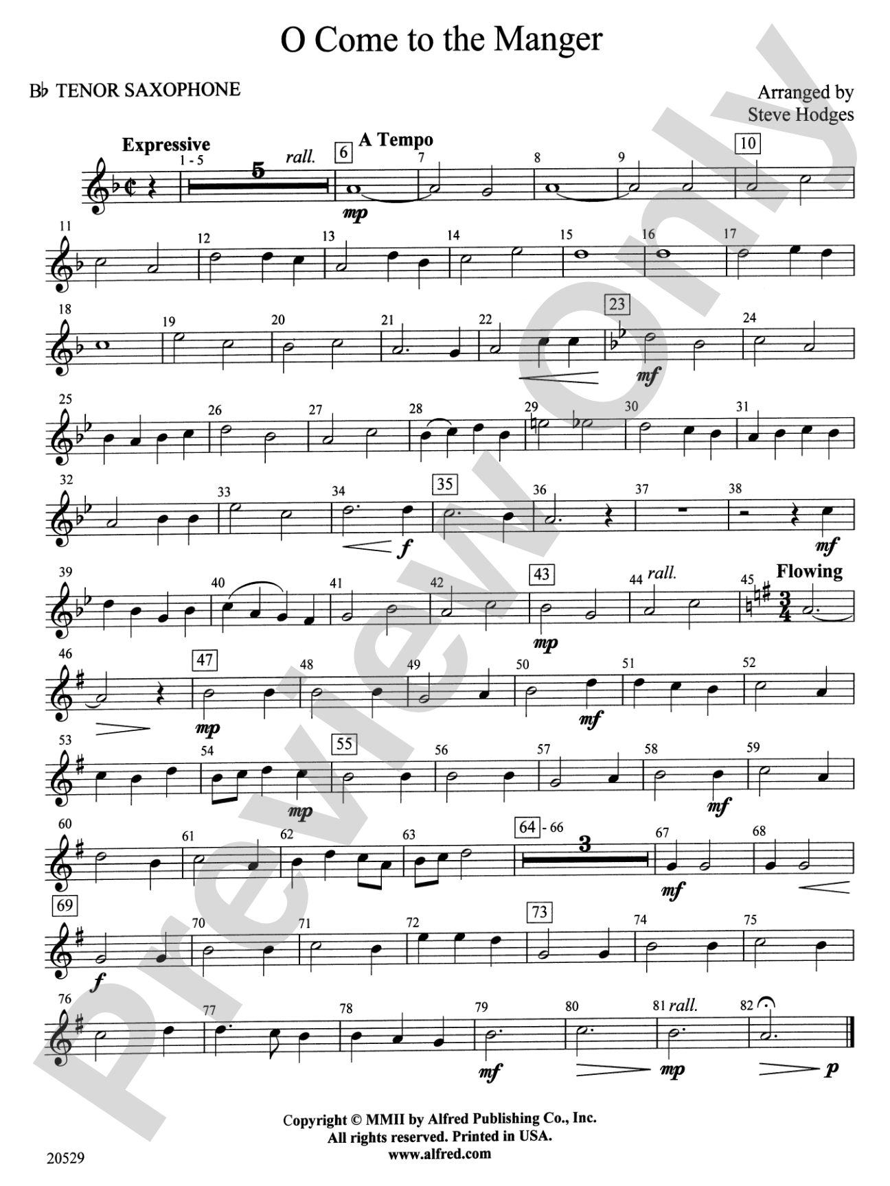 O Come to the Manger: B-flat Tenor Saxophone