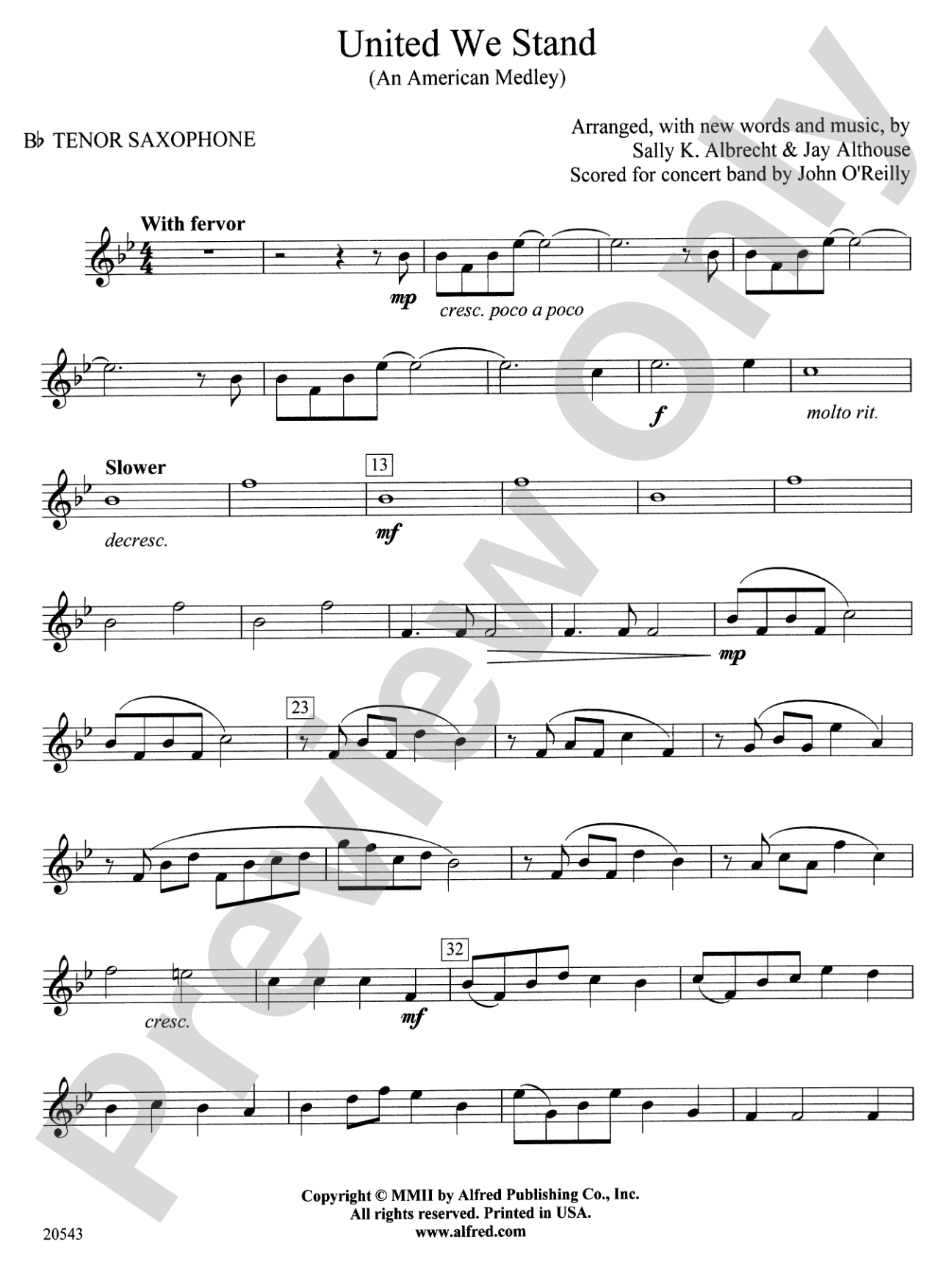 United We Stand (An American Medley): B-flat Tenor Saxophone