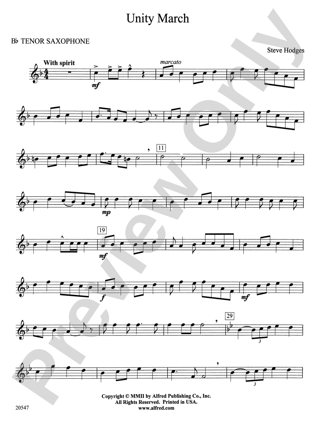 Unity March: B-flat Tenor Saxophone