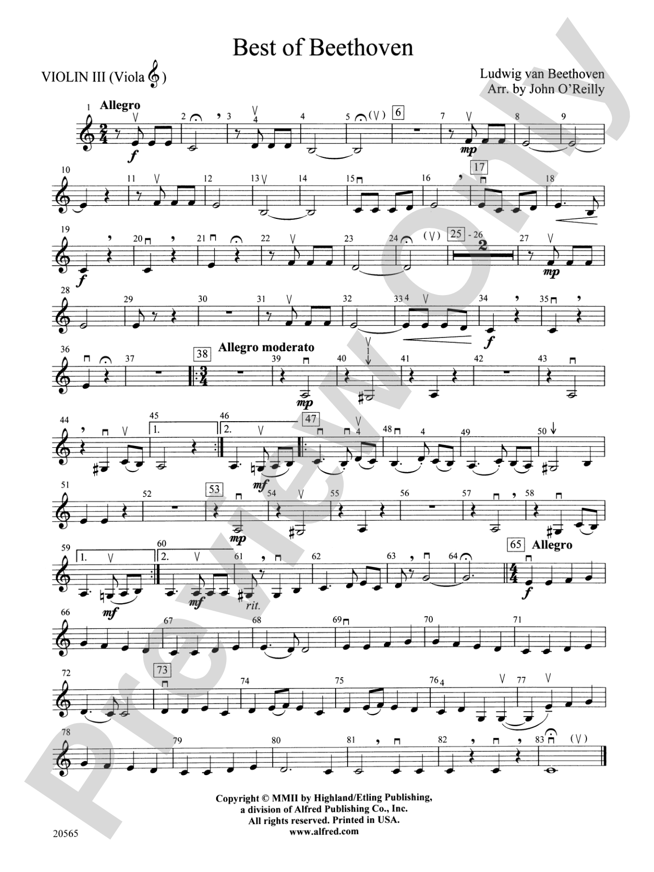 Best of Beethoven: 3rd Violin (Viola [TC])