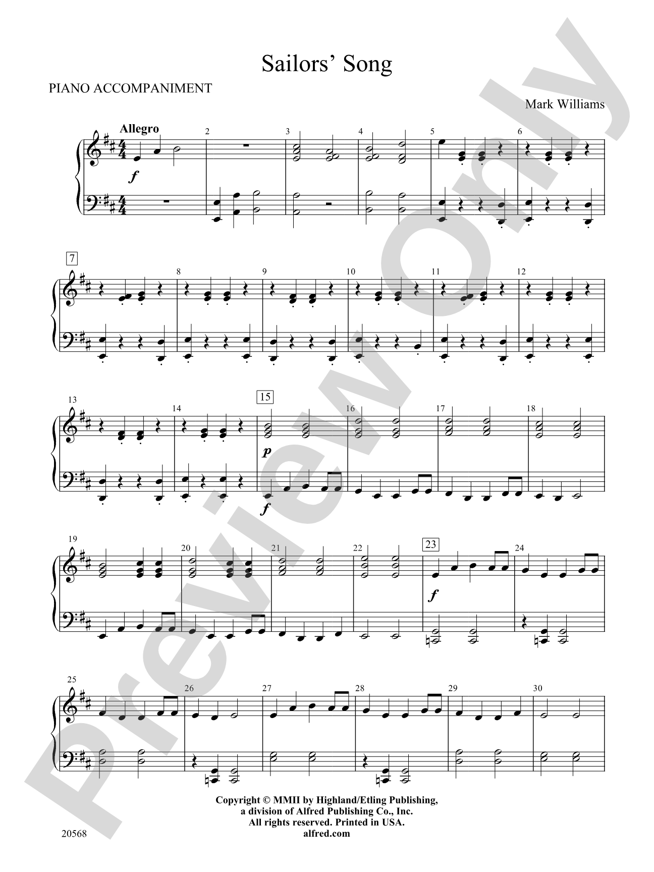 Sailor's Song: Piano Accompaniment