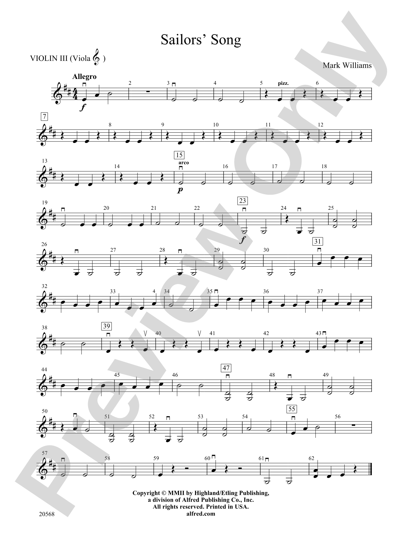 Sailor's Song: 3rd Violin (Viola [TC])