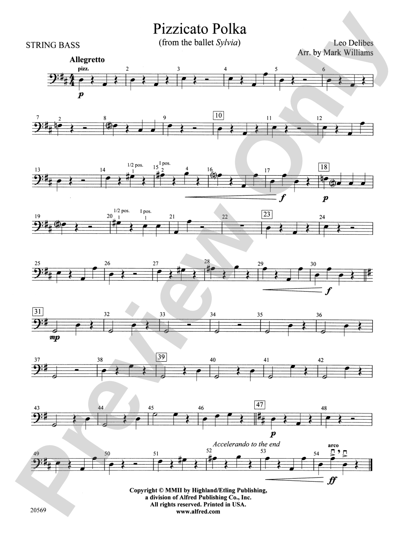Pizzicato Polka (from the ballet Sylvia): String Bass
