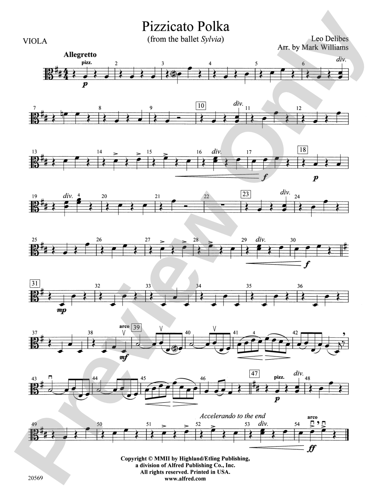 Pizzicato Polka (from the ballet Sylvia): Viola