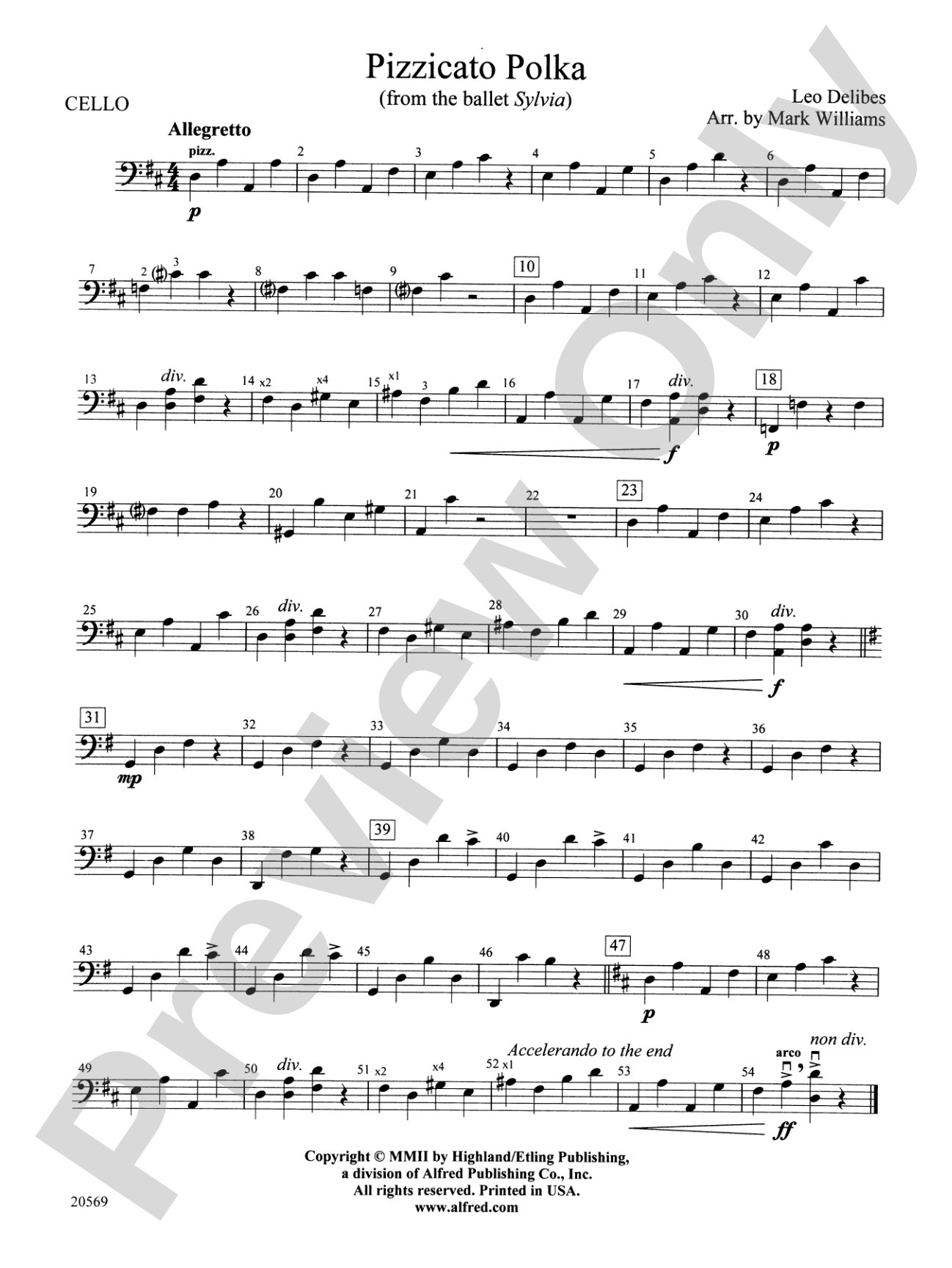 Pizzicato Polka (from the ballet Sylvia): Cello