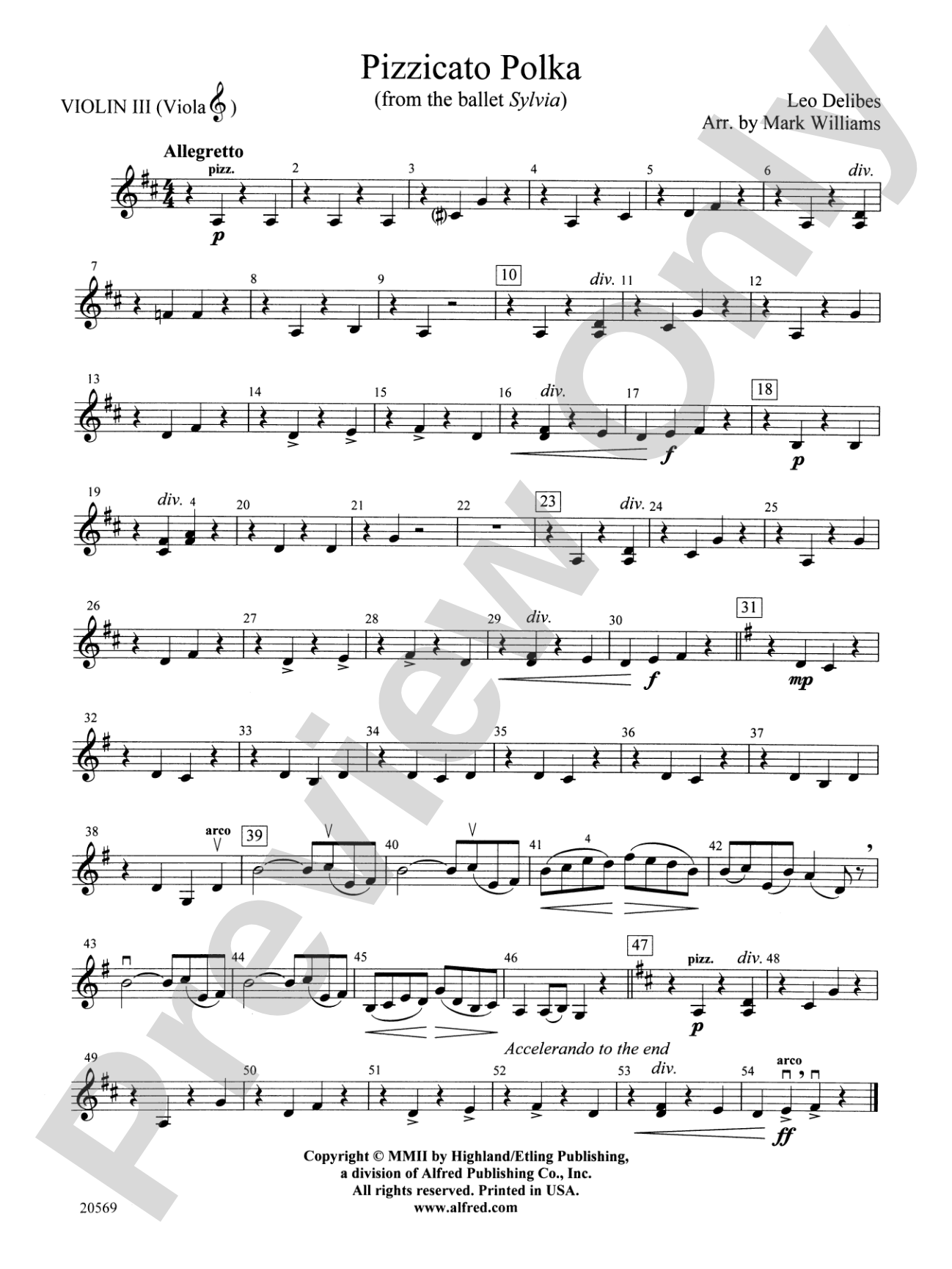 Pizzicato Polka (from the ballet Sylvia): 3rd Violin (Viola [TC])