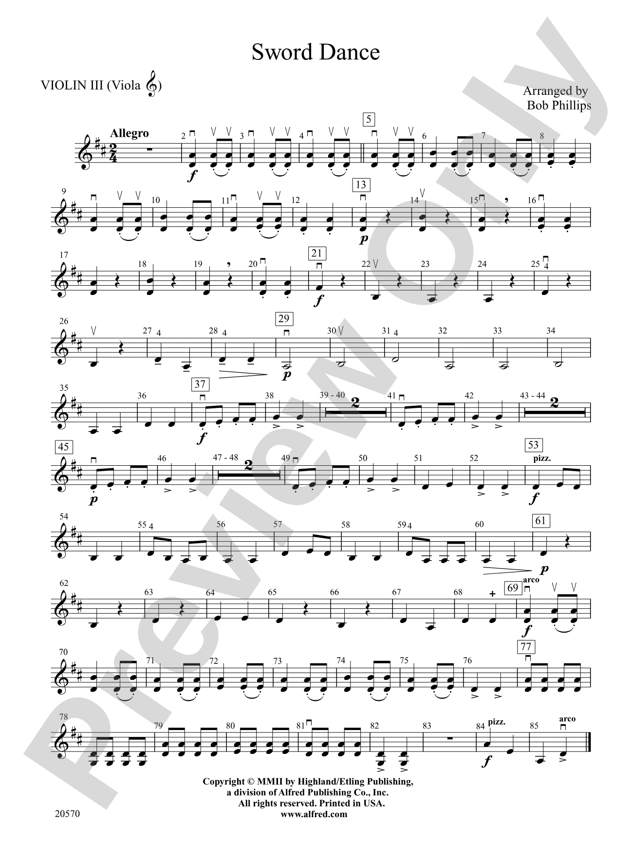 Sword Dance: 3rd Violin (Viola [TC])