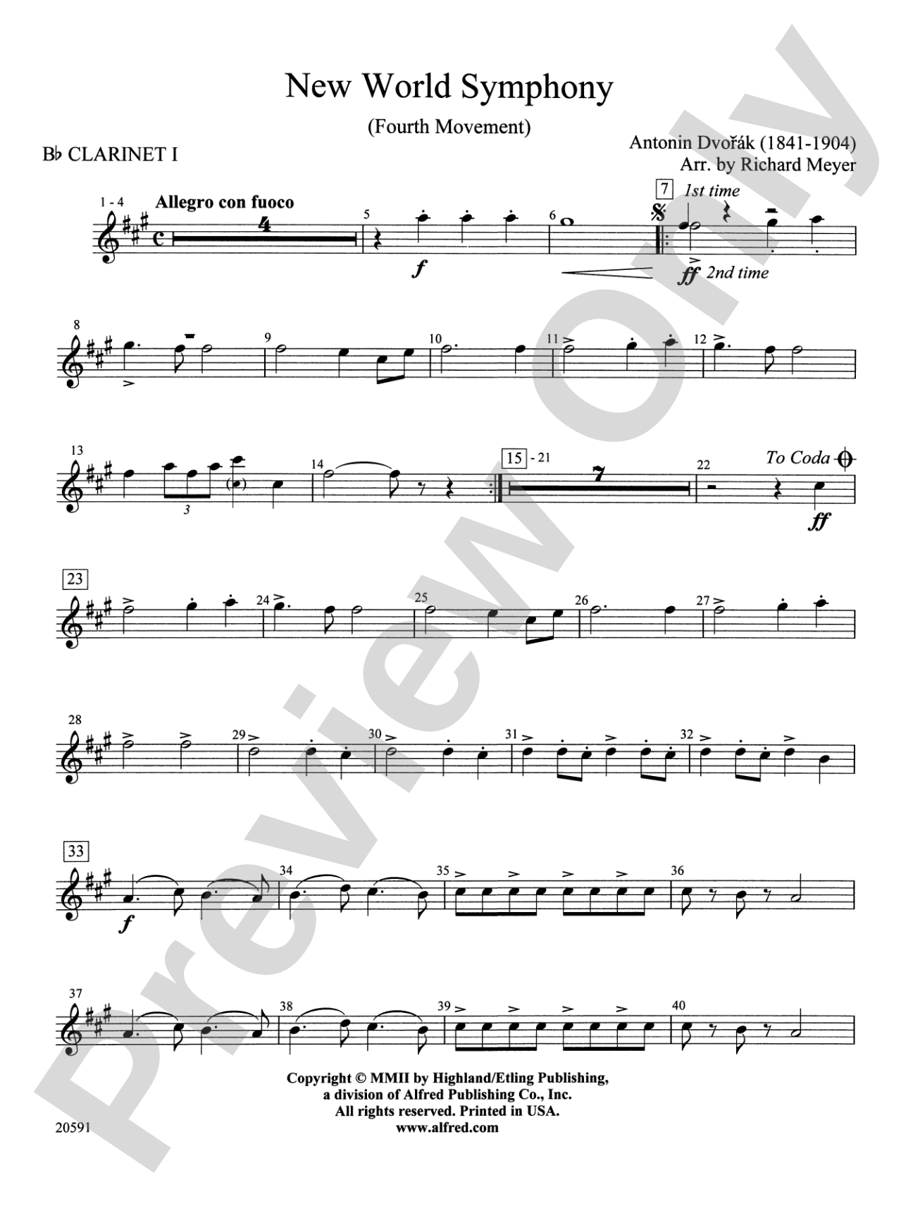 New World Symphony (Fourth Movement): 1st B-flat Clarinet