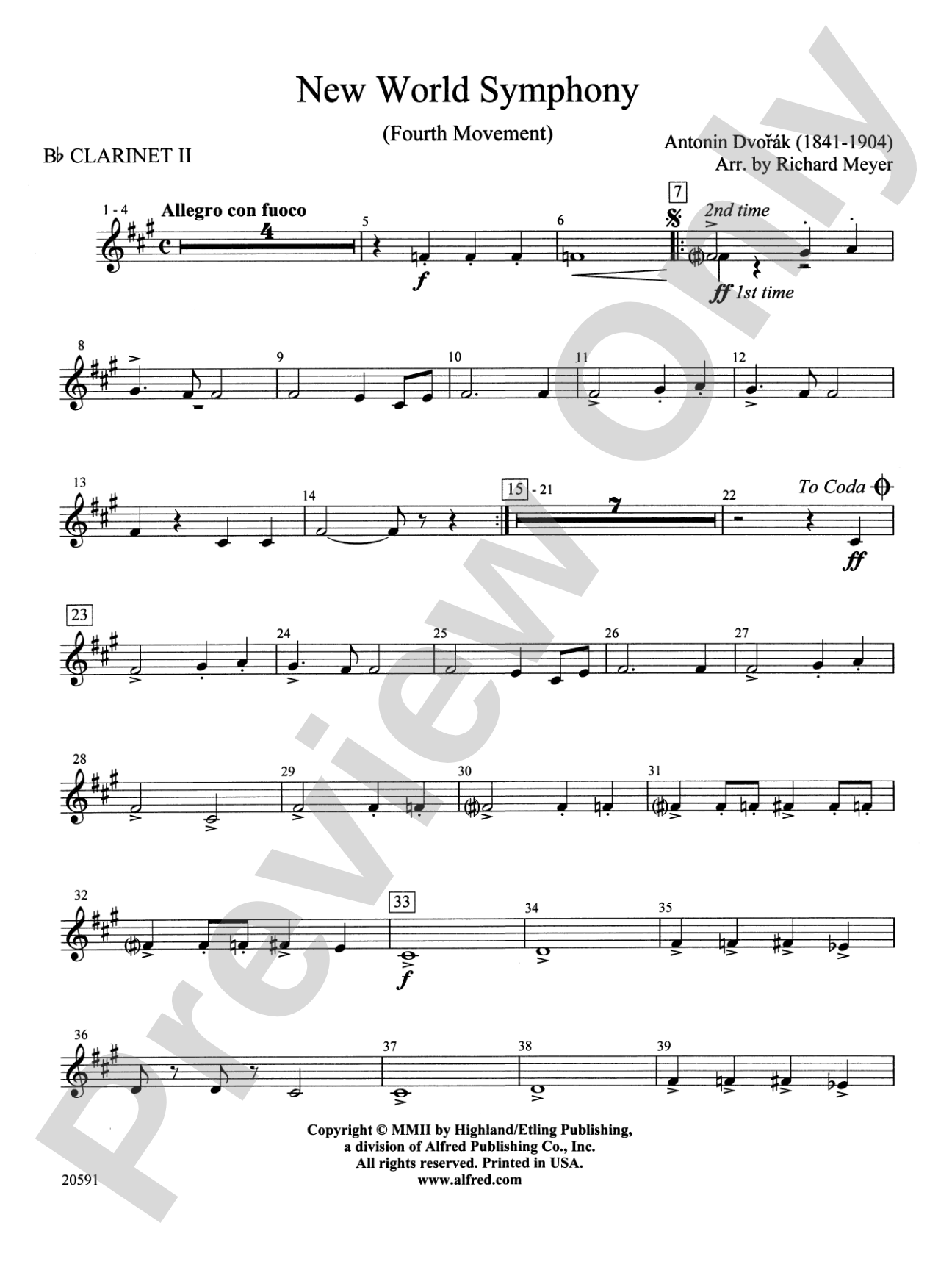 New World Symphony (Fourth Movement): 2nd B-flat Clarinet