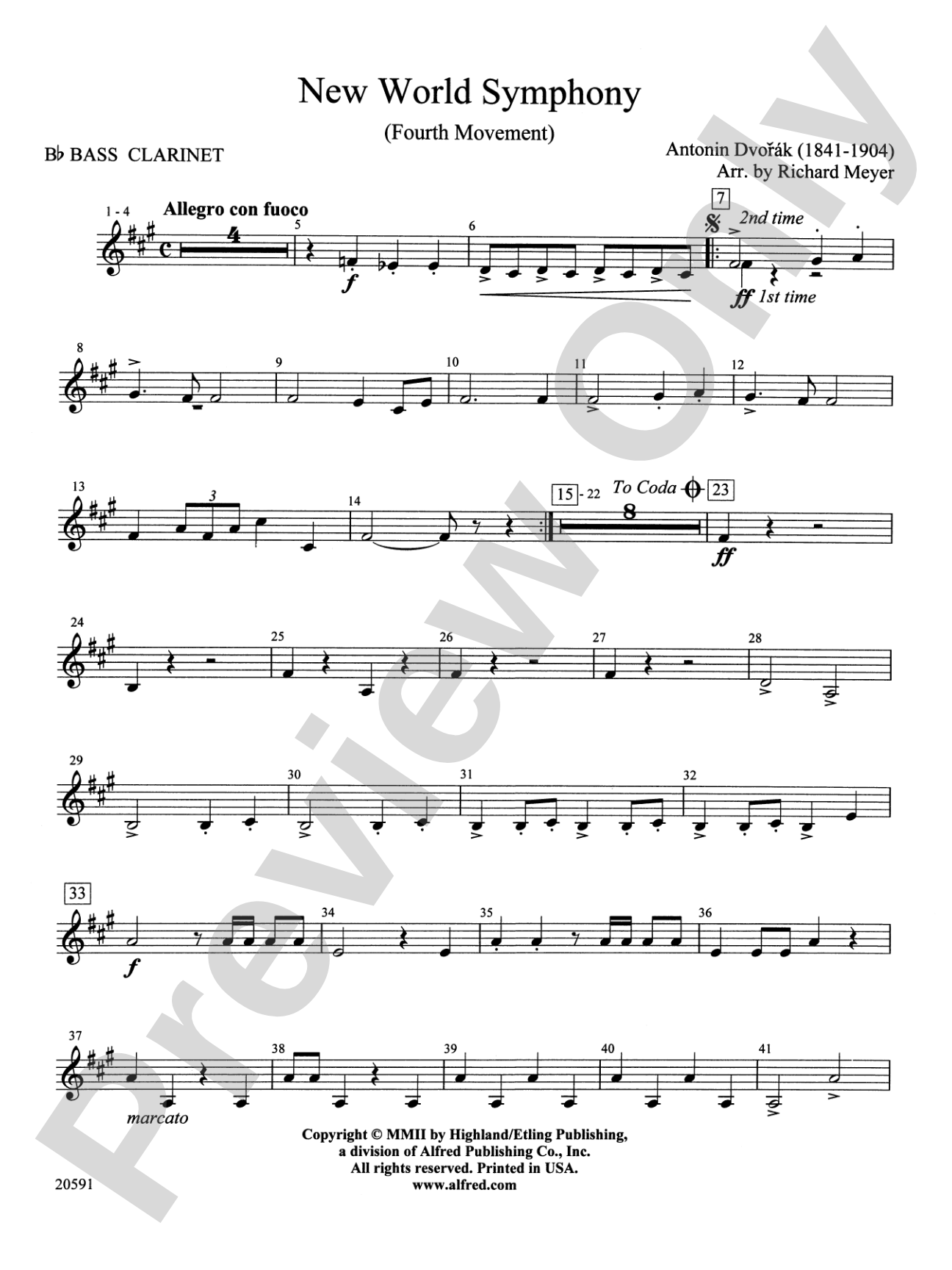 New World Symphony (Fourth Movement): B-flat Bass Clarinet