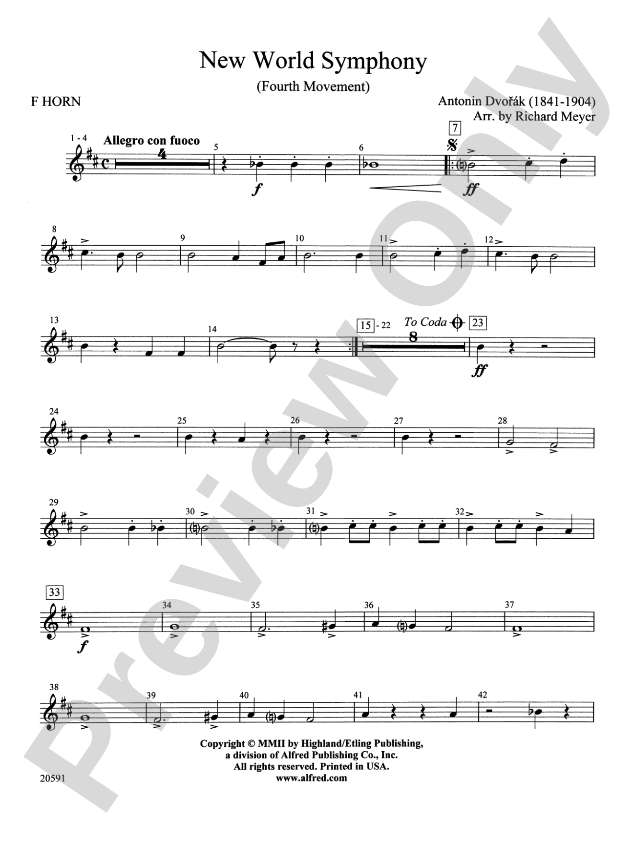 New World Symphony (Fourth Movement): 1st F Horn