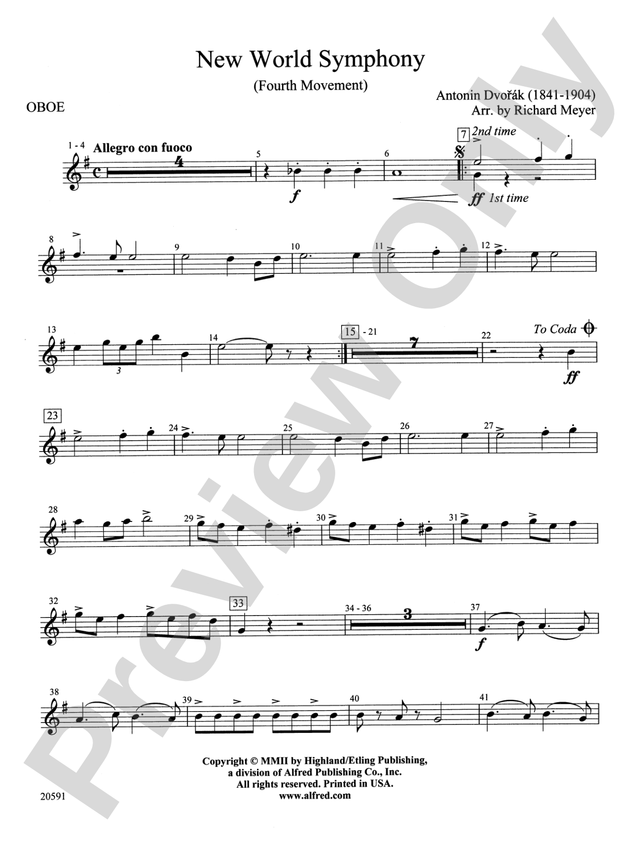 New World Symphony (Fourth Movement): Oboe