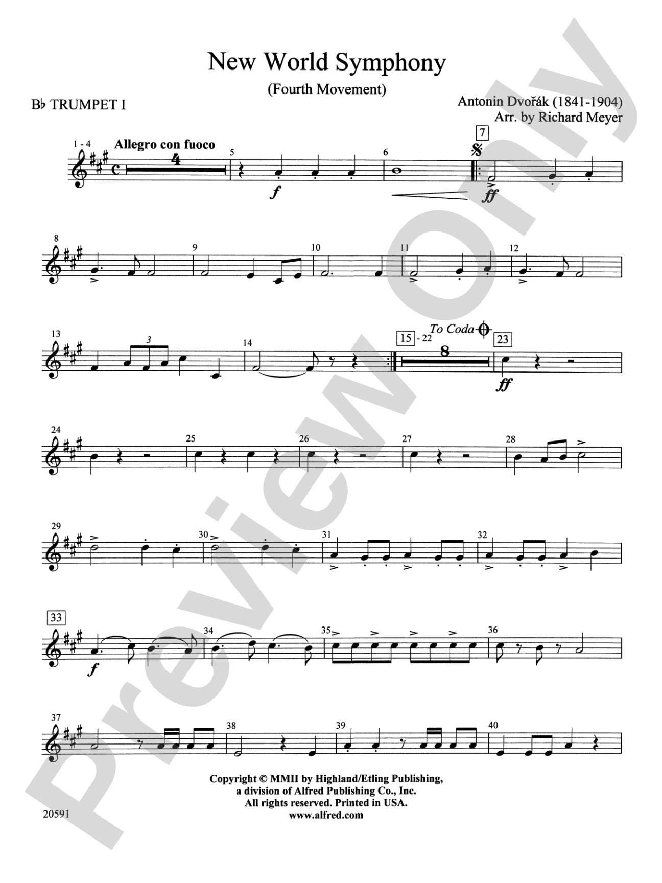 New World Symphony (Fourth Movement): 1st B-flat Trumpet