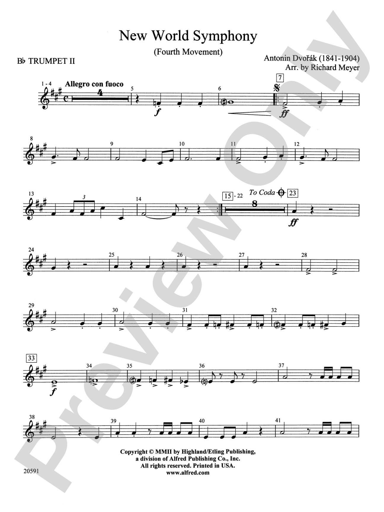 New World Symphony (Fourth Movement): 2nd B-flat Trumpet