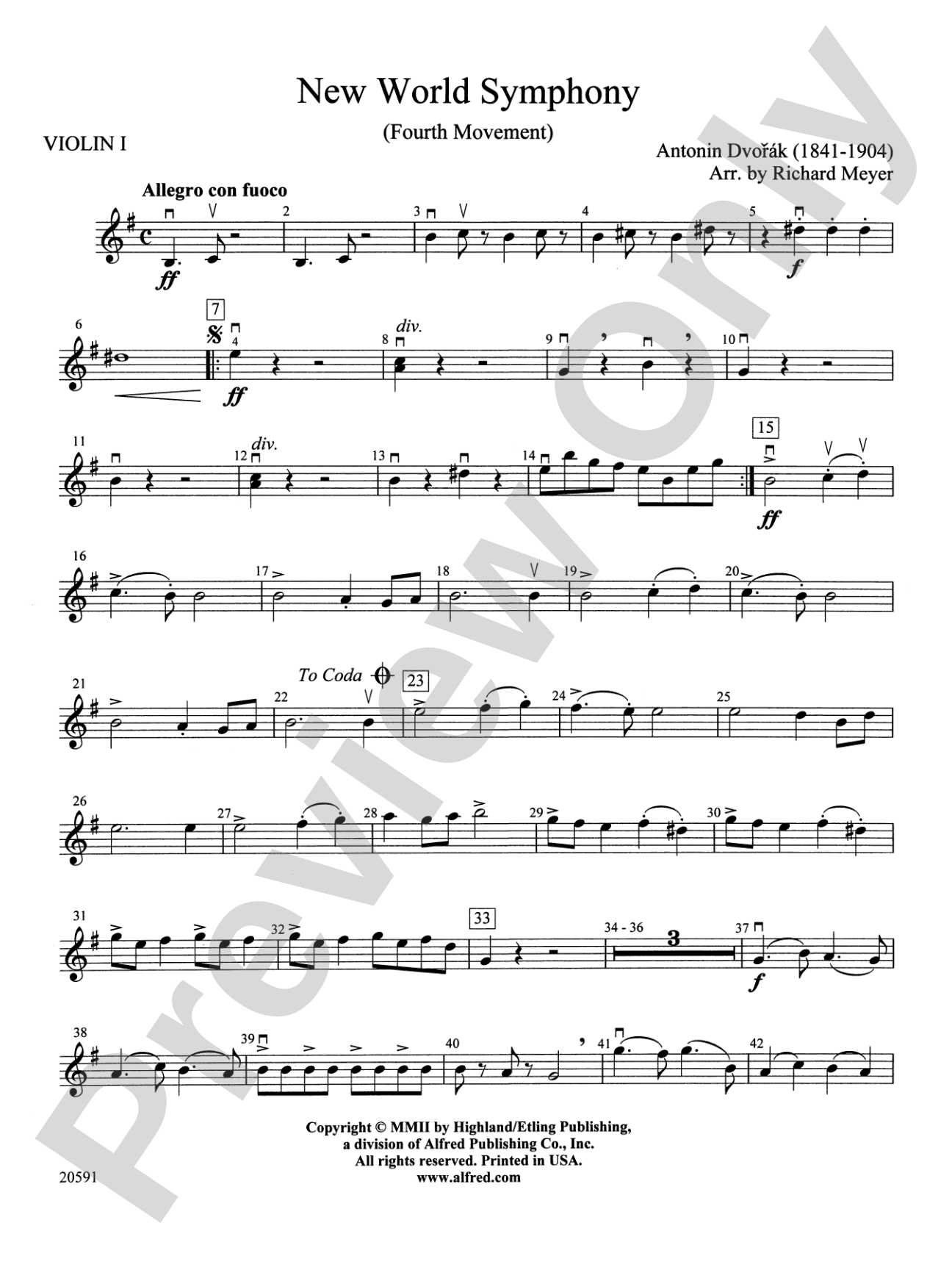 New World Symphony (Fourth Movement): 1st Violin