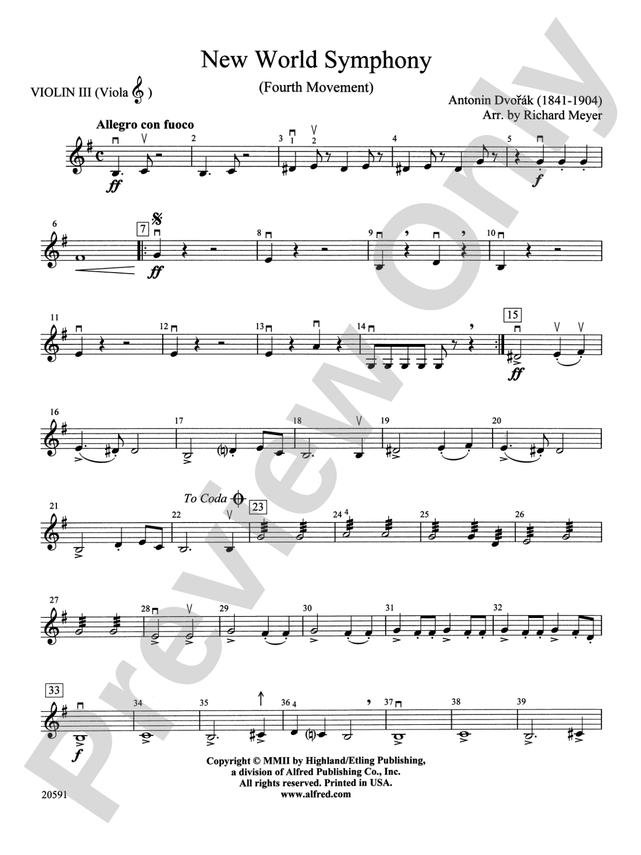 New World Symphony (Fourth Movement): 3rd Violin (Viola [TC])