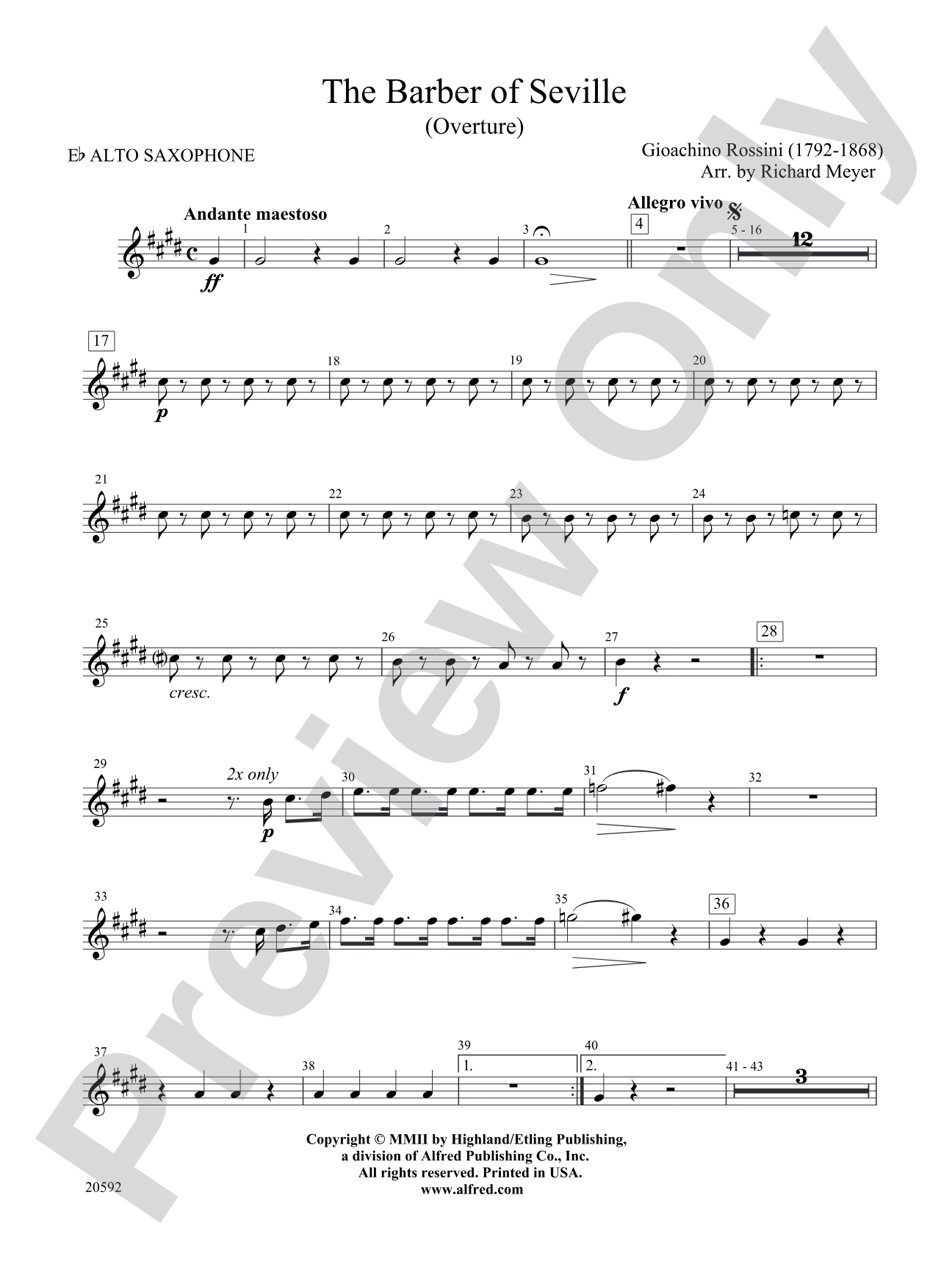 The Barber of Seville (Overture): E-flat Alto Saxophone