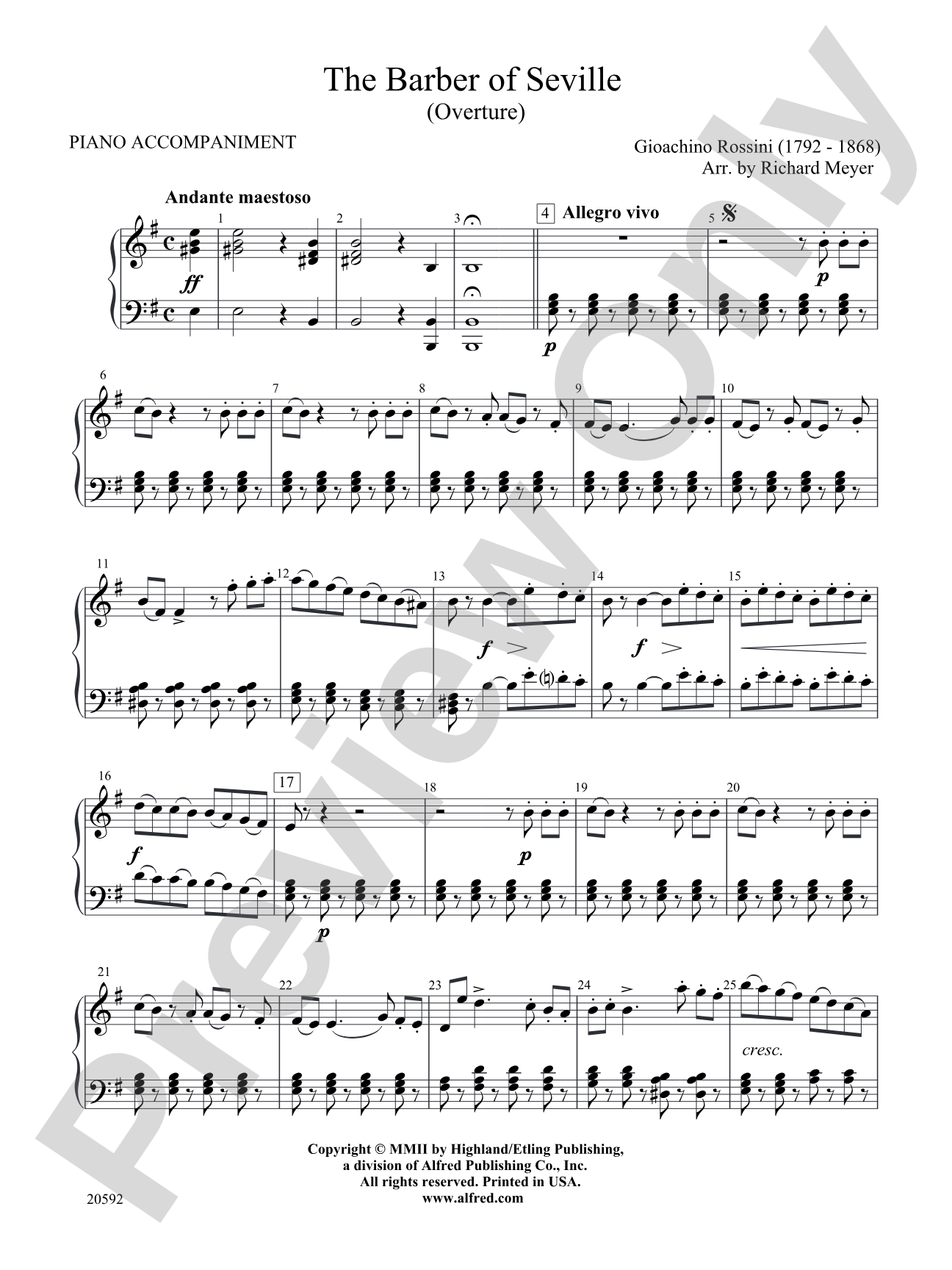 The Barber of Seville (Overture): Piano Accompaniment
