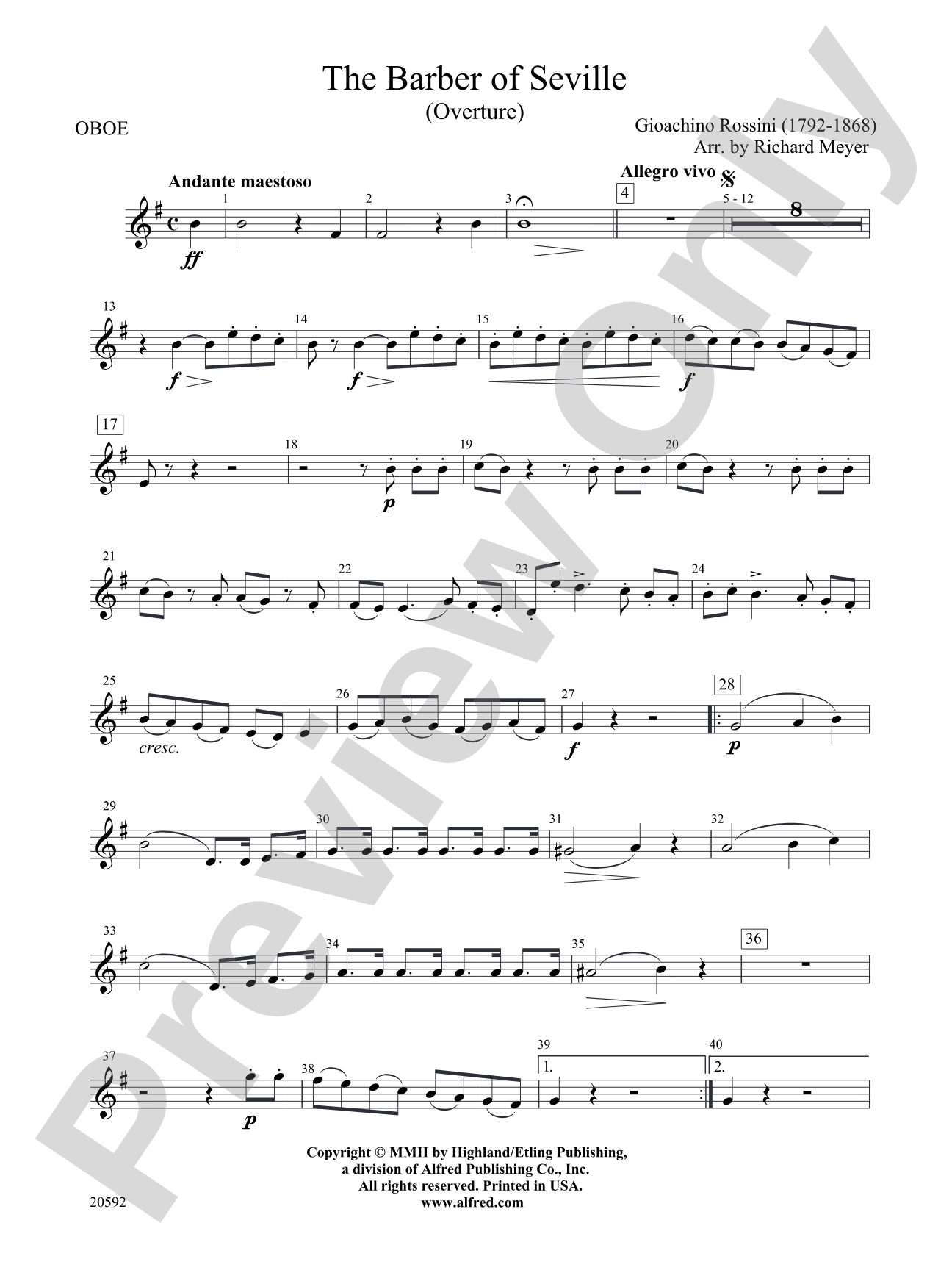 The Barber of Seville (Overture): Oboe
