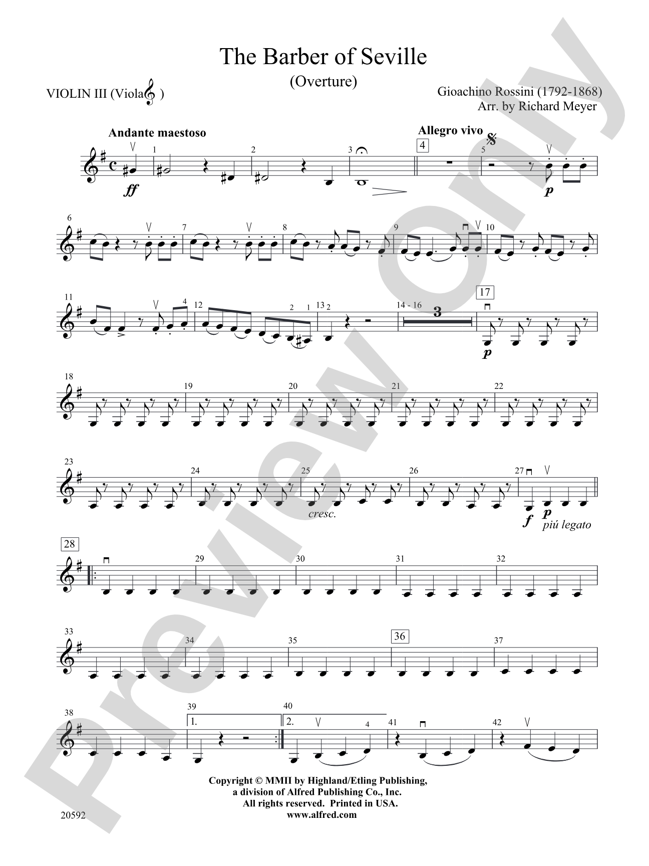 The Barber of Seville (Overture): 3rd Violin (Viola [TC])