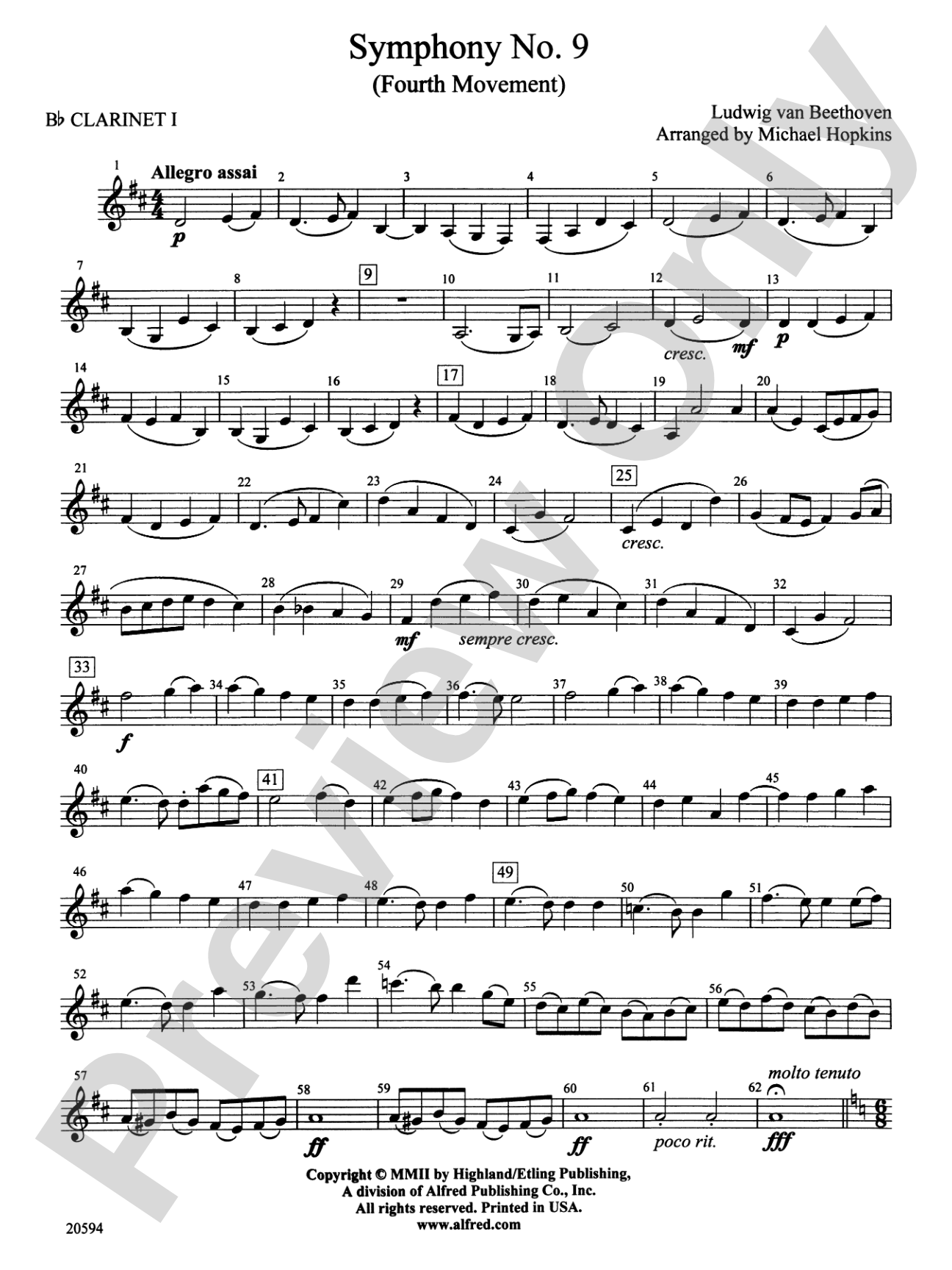 Symphony No. 9 (Fourth Movement): 1st B-flat Clarinet