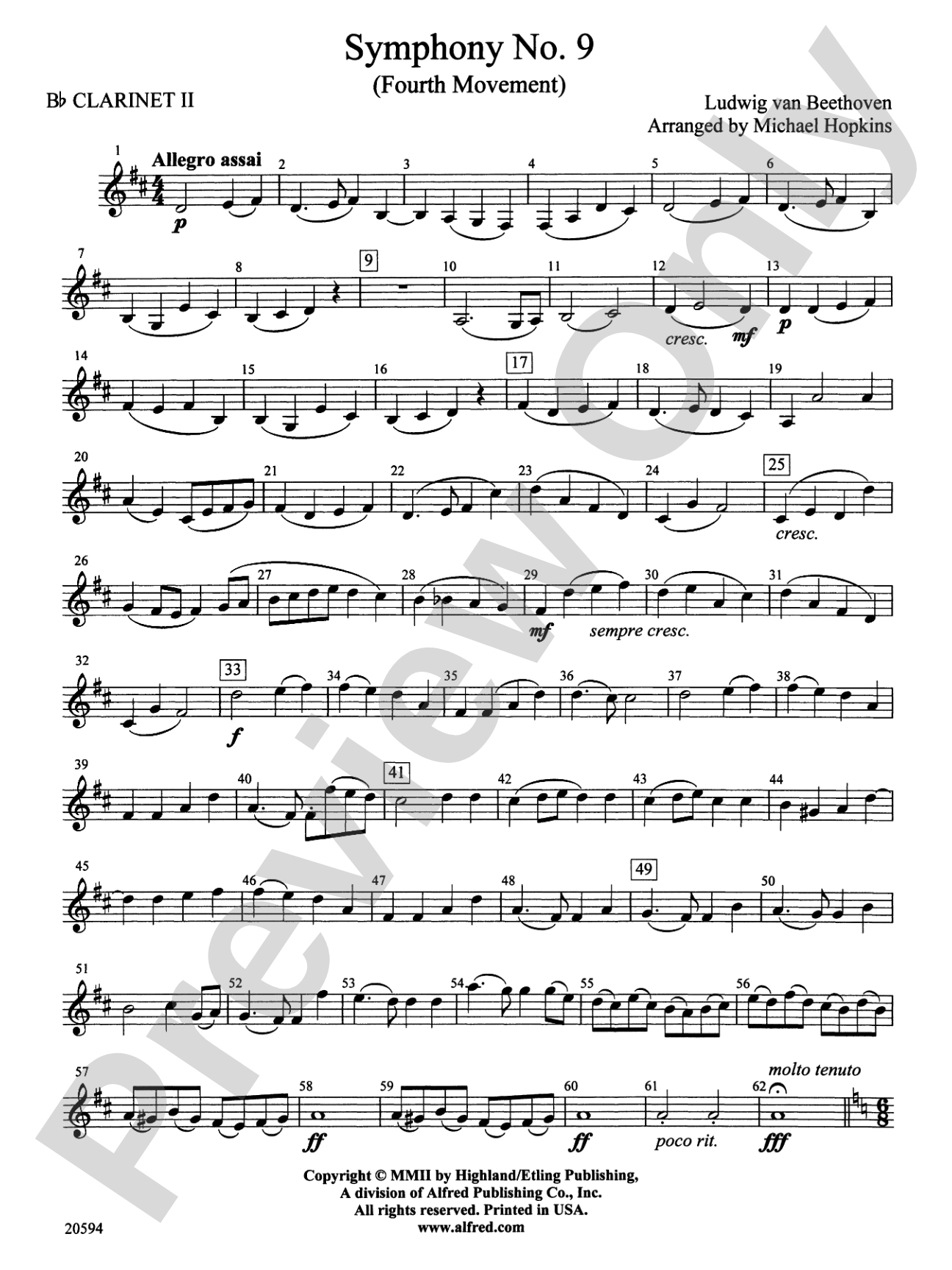 Symphony No. 9 (Fourth Movement): 2nd B-flat Clarinet