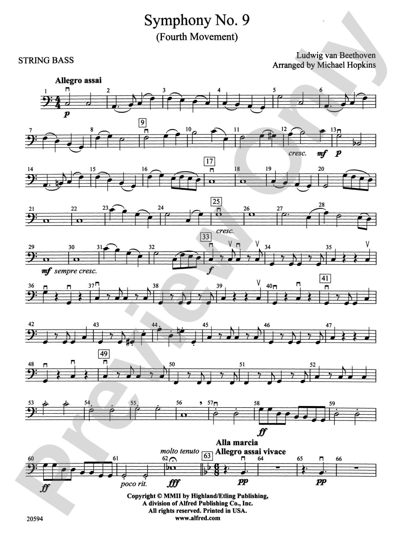 Symphony No. 9 (Fourth Movement): String Bass