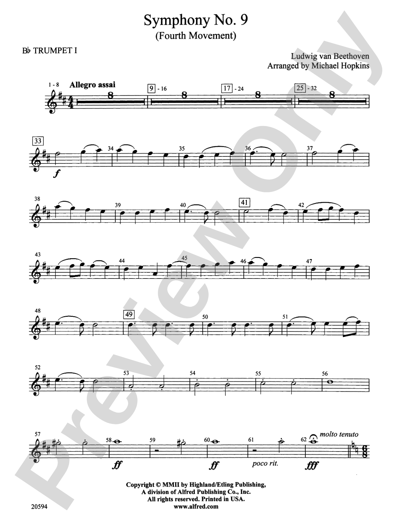 Symphony No. 9 (Fourth Movement): 1st B-flat Trumpet
