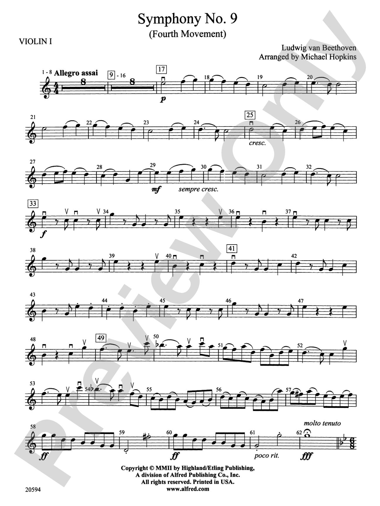 Symphony No. 9 (Fourth Movement): 1st Violin