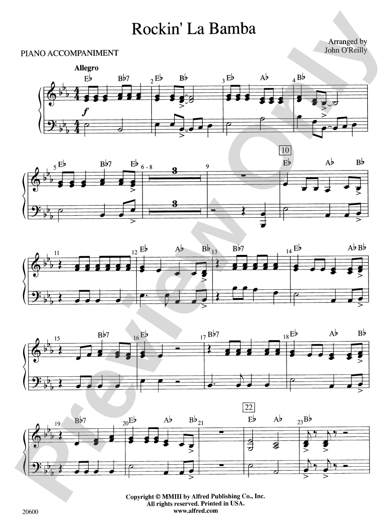 Rockin' La Bamba: Piano Accompaniment