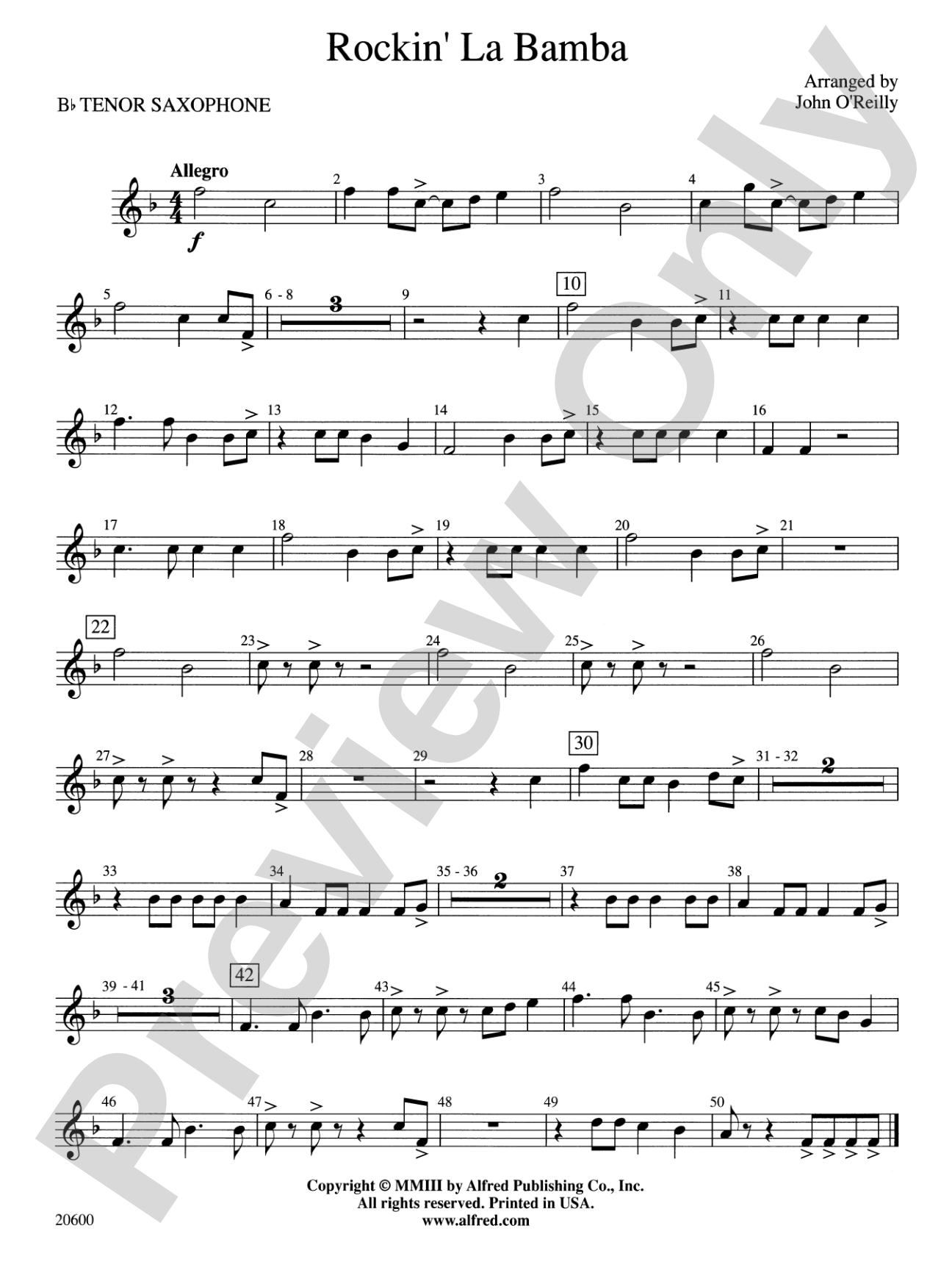 Rockin' La Bamba: B-flat Tenor Saxophone