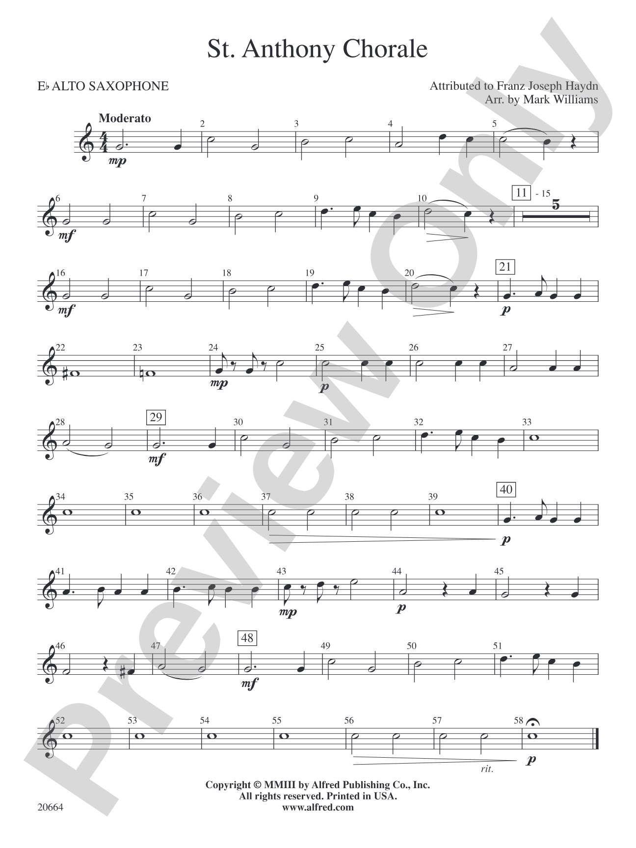 St. Anthony Chorale: E-flat Alto Saxophone