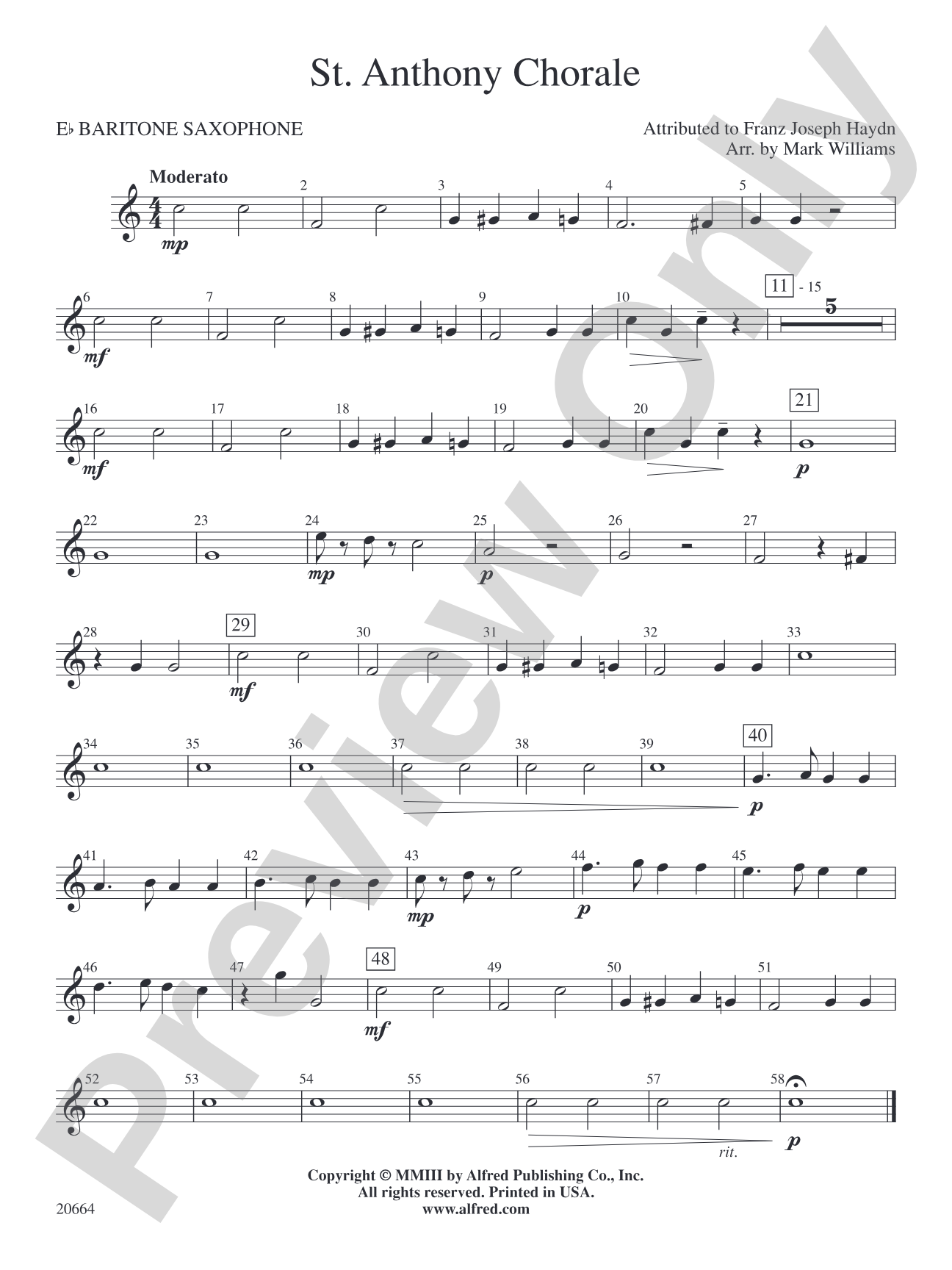 St. Anthony Chorale: E-flat Baritone Saxophone