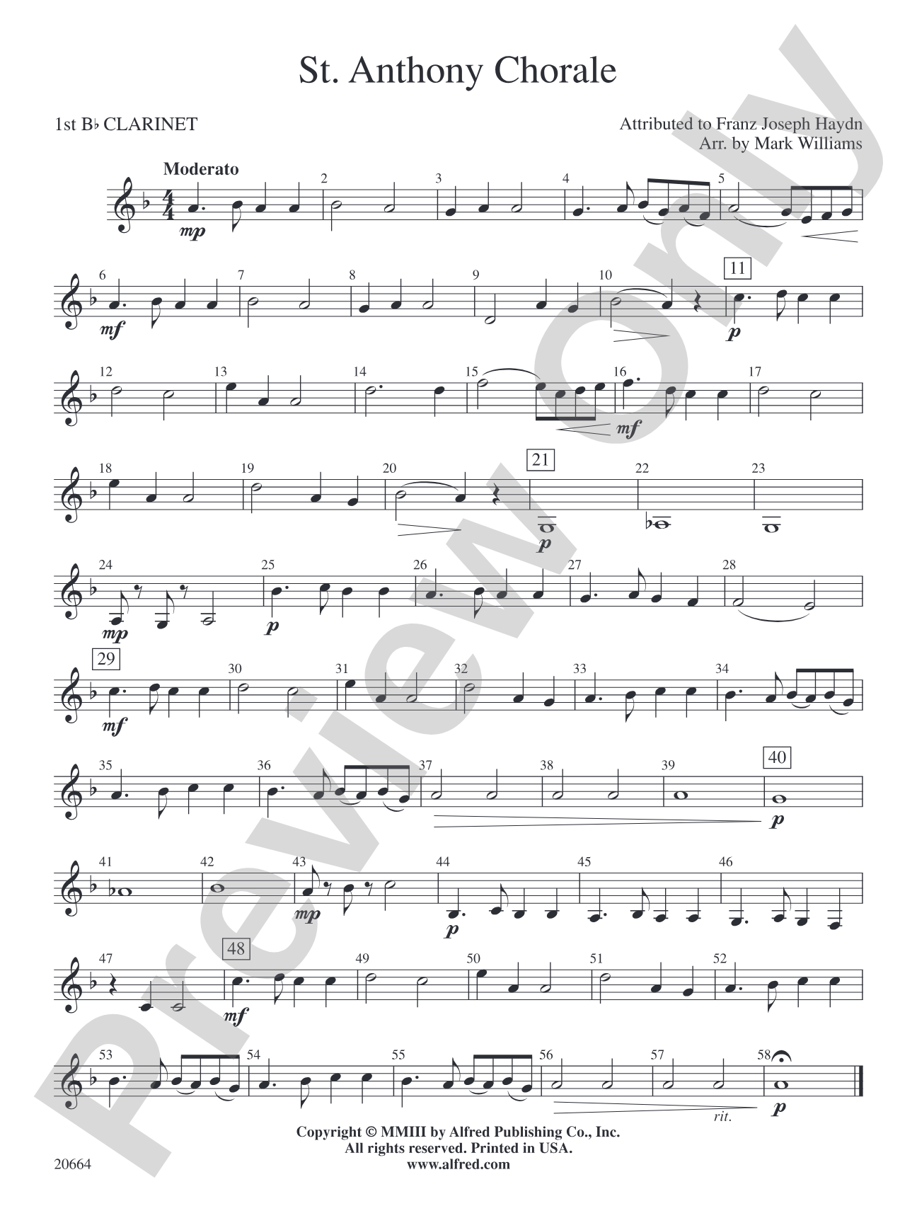 St. Anthony Chorale: 1st B-flat Clarinet
