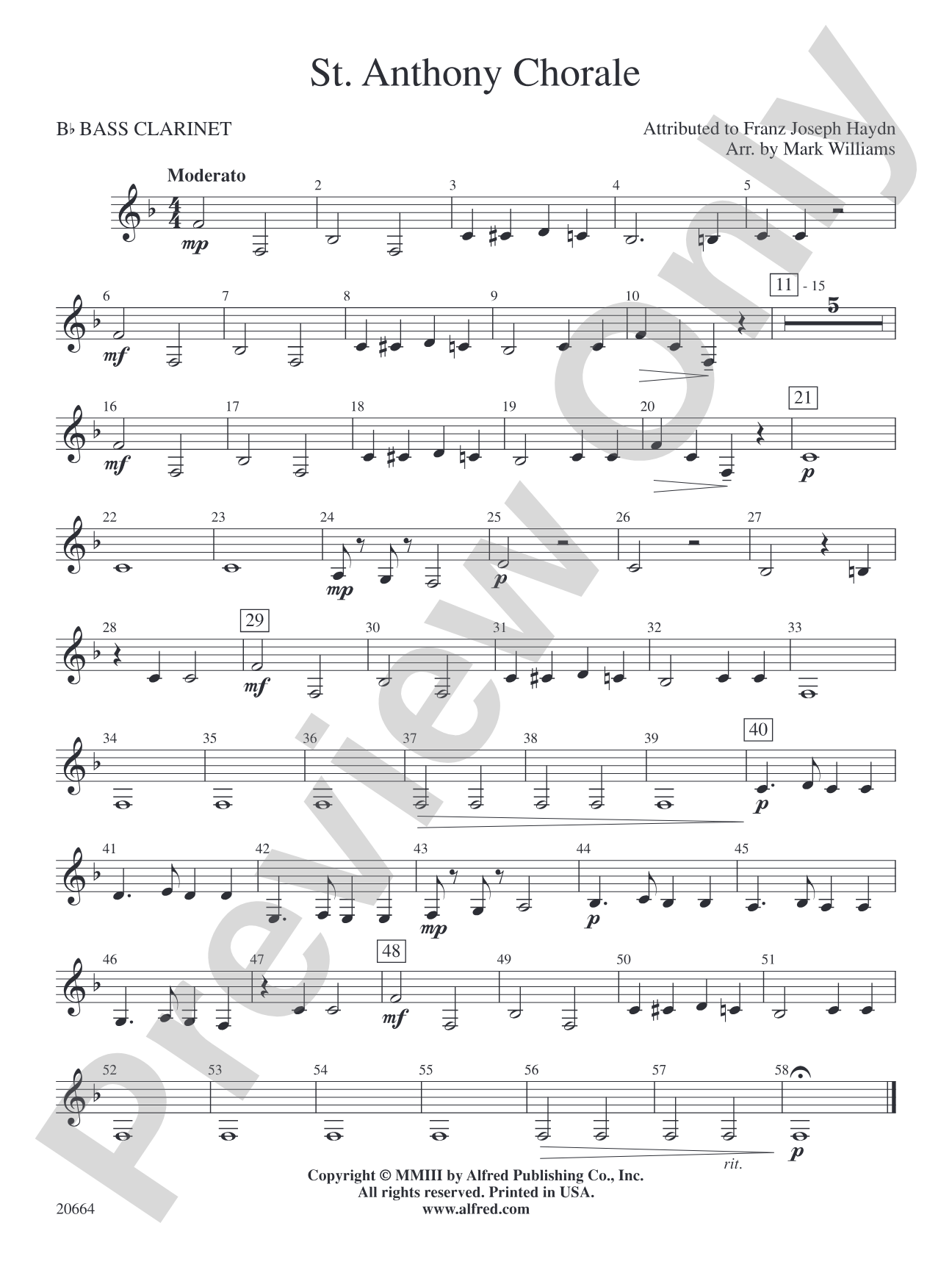 St. Anthony Chorale: B-flat Bass Clarinet