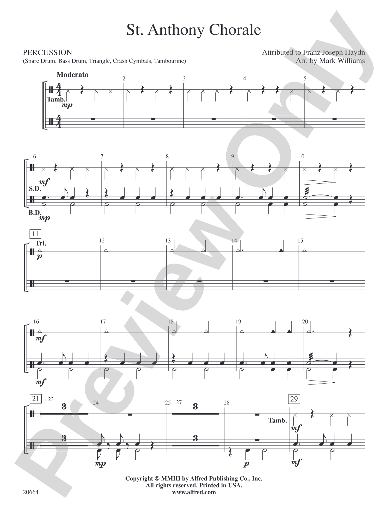 St. Anthony Chorale: 1st Percussion
