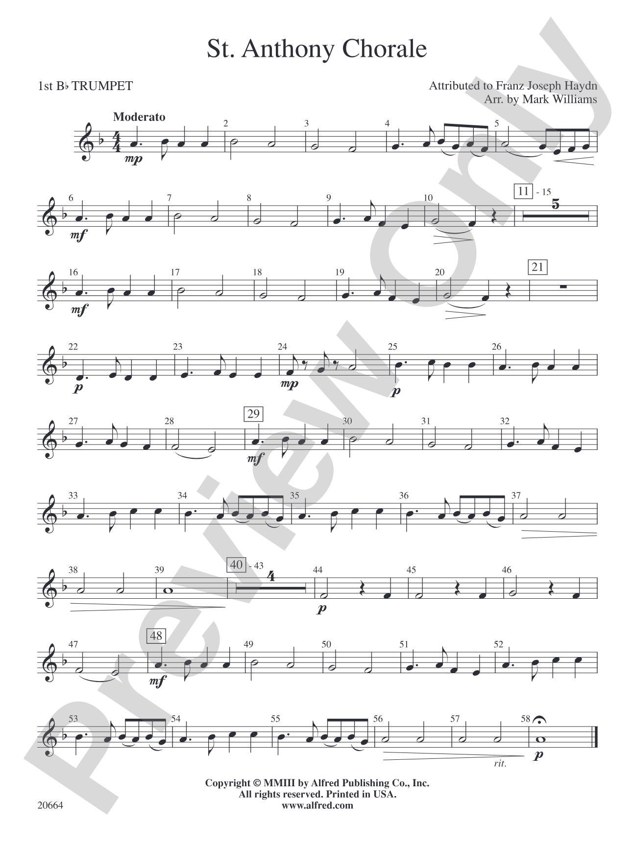St. Anthony Chorale: 1st B-flat Trumpet